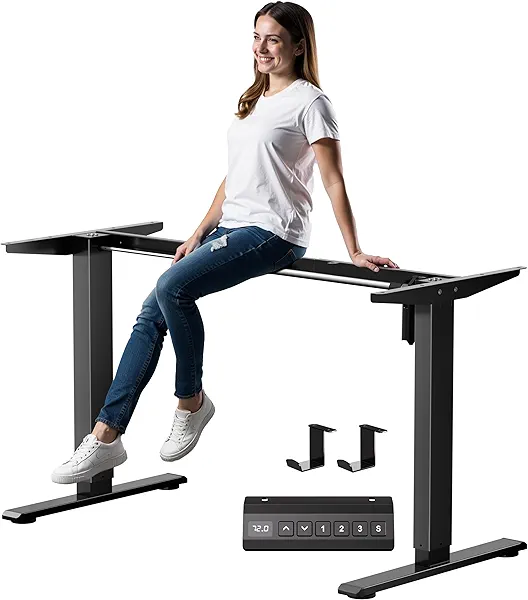CROWNFURN Electric Standing Desk Frame, Height Adjustable Table Legs with 3 Memory Controller,Up to 47.2",Ergonomic Stand Up Desk Base Workstation for Home Office, Black Frame Only