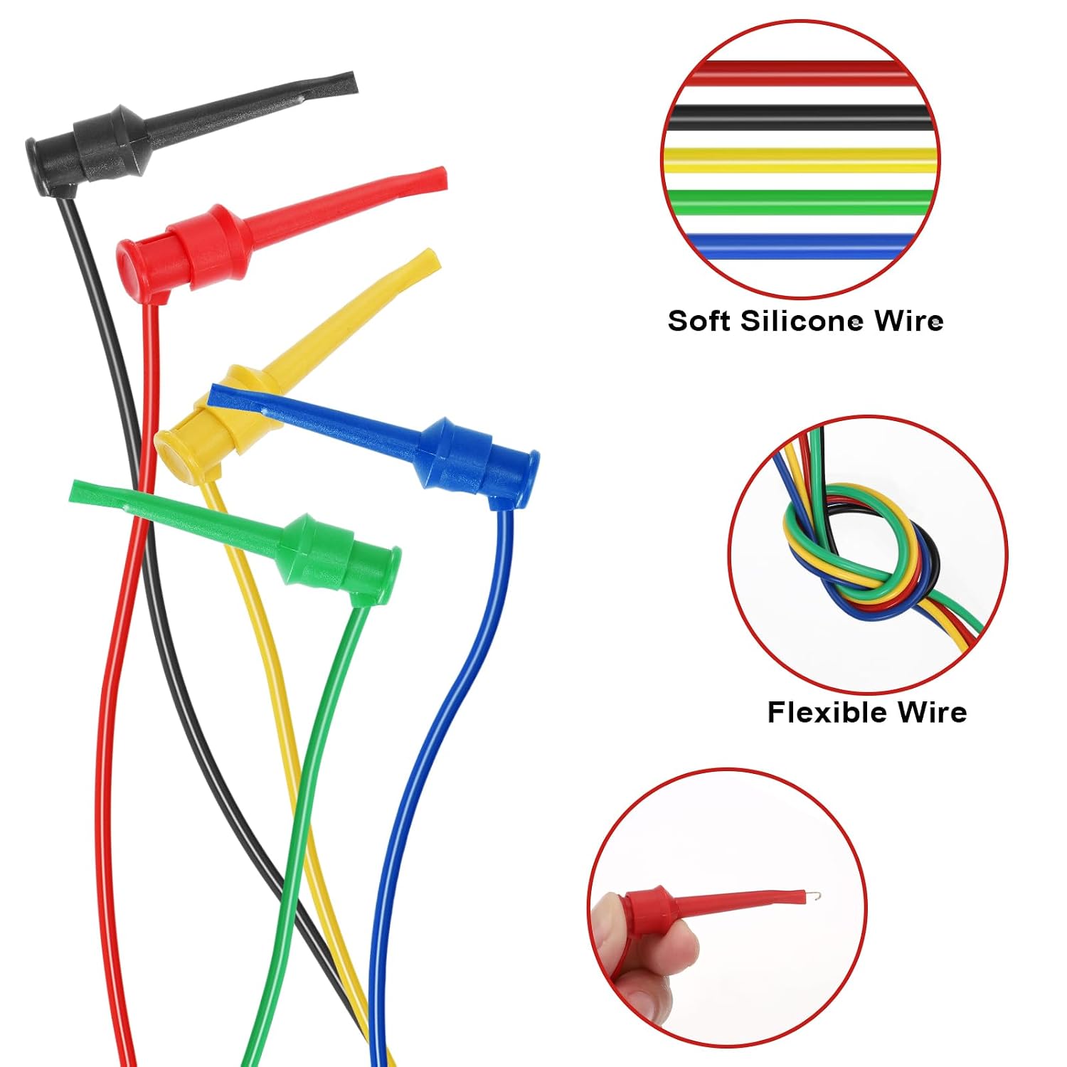 Sumnacon 5Pcs Stackable Banana Plug to Test Hook Wire Cable Kit, 6.6Ft/2M | 500V/5A Flexible Wire Leads for Electrical Testing,Multimeter Test Lead Set with Protective