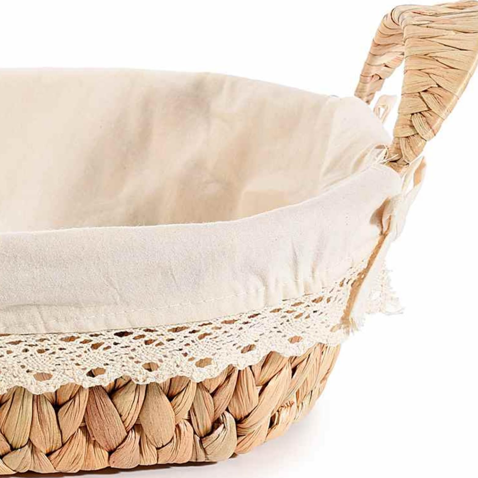 Gruppo Maruccia - Cesta de fibra natural trenzada - Forro de tela - Centro, frutero, complemento de decoración