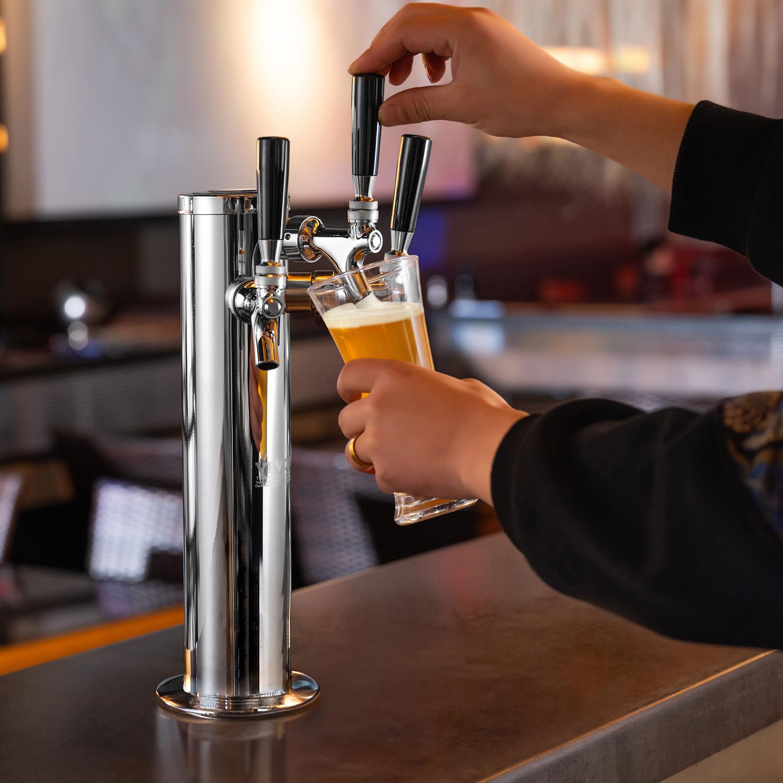 VEVOR Dispenser per Torre Spillatore Birra alla Spina Triplo Rubinetto in Acciaio Inossidabile, Tubi Preassemblati e Canne per Rubinetti a Chiusura Automatica per Feste, Bar, Pub, Ristoranti
