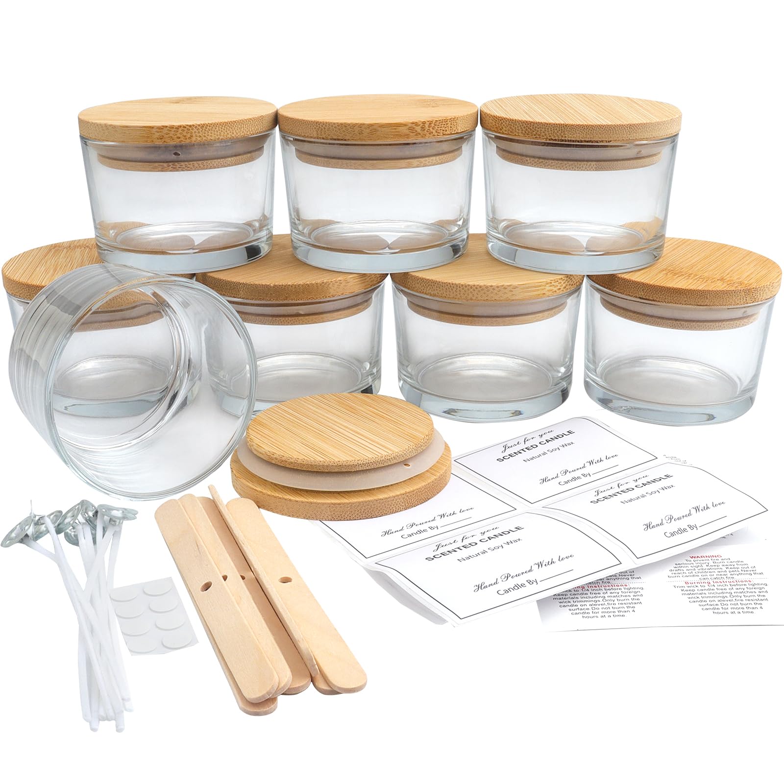 LHNNDM 8 Pack 4 oz Clear Glass Candle Jars with Bamboo Lids- Bulk Empty Candle Jar - Spice DIY Candle Making and Multi-Purpose Storage, Powder Containers Dishwasher Safe (clear candle cups)