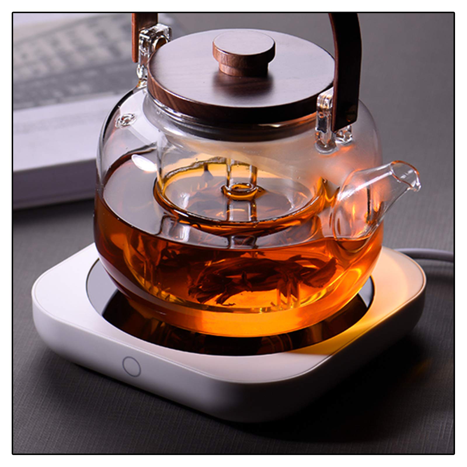 Chauffe-Tasse Électrique Mug Warmer Verre Réglage de la Température en Deux étapes, Interrupteur Intelligent, Mise Hors Tension Automatique de 8 Heures,Square,Small Teapot（900ML）