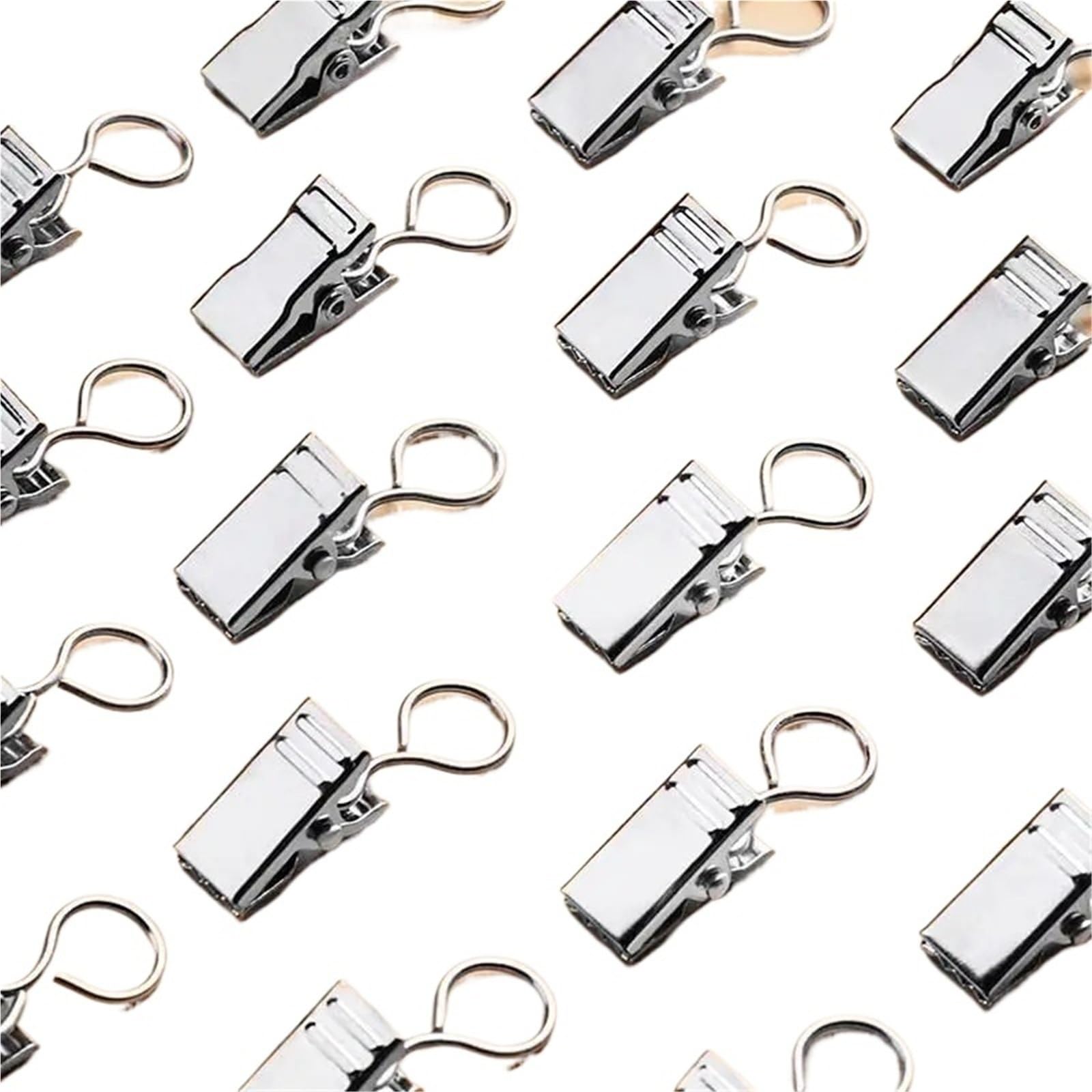Shower Curtain Rings Stainless steel Curtain Rod Clip with Hooks Drapes Metal Hanging Bedroom Bathroom Decorative(50PCS)
