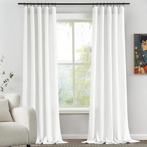 Miniatura 2 de Melodieux Cortinas de lino de 84 pulgadas de largo para dormitorio, cortinas de arpillera con textura de lino con bolsillo para barra, cortinas