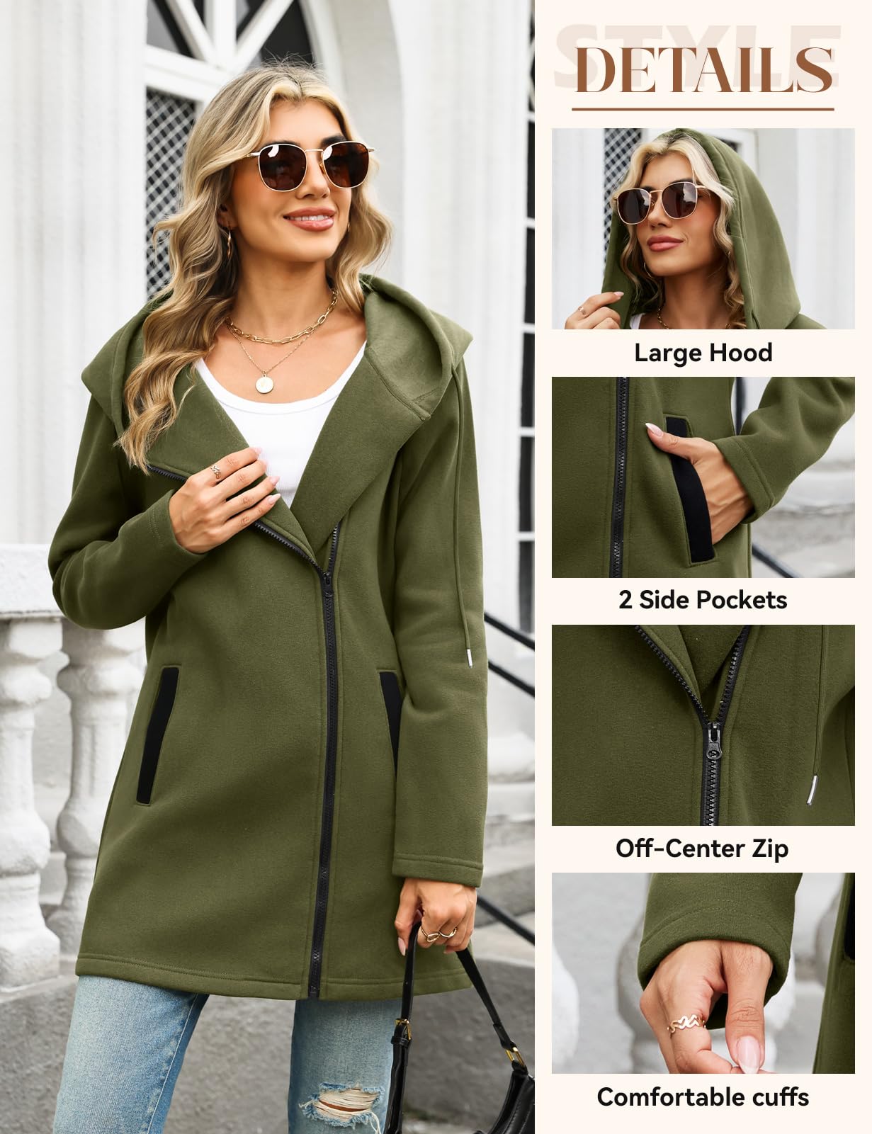 Vancavoo Sudaderas Mujer Cremallera Chaquetas con Capucha Asimetría Hoodie Polar Abrigo Casual Outwear Primavera y Otoño