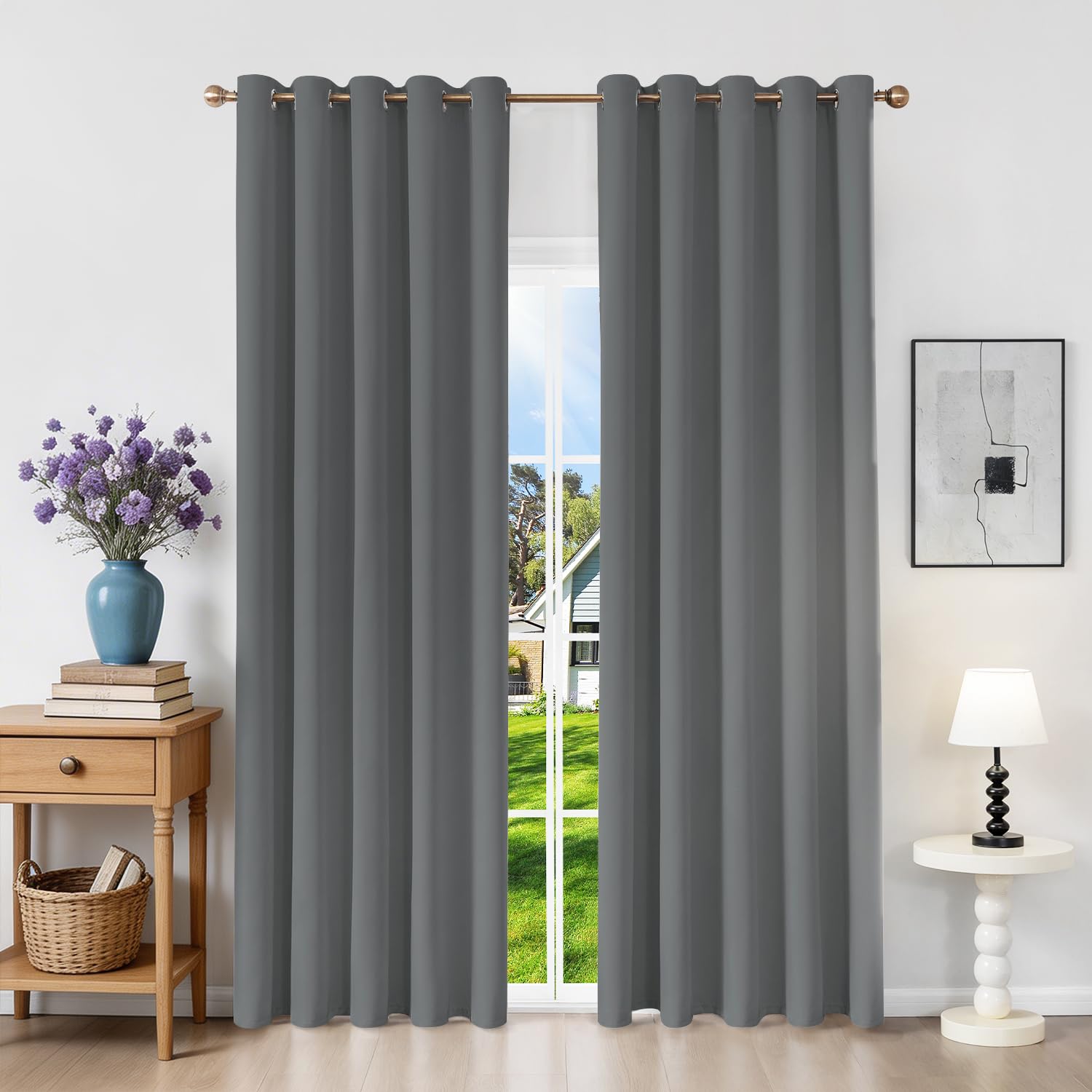Runyéla Verdunklungsvorhänge mit Ösen Gardinen 2er Set, Vorhänge Blickdicht Thermovorhang Hitzeschutz, Ösenvorhang Thermogardine für Schlafzimmer Wohnzimmer Blackout Curtain