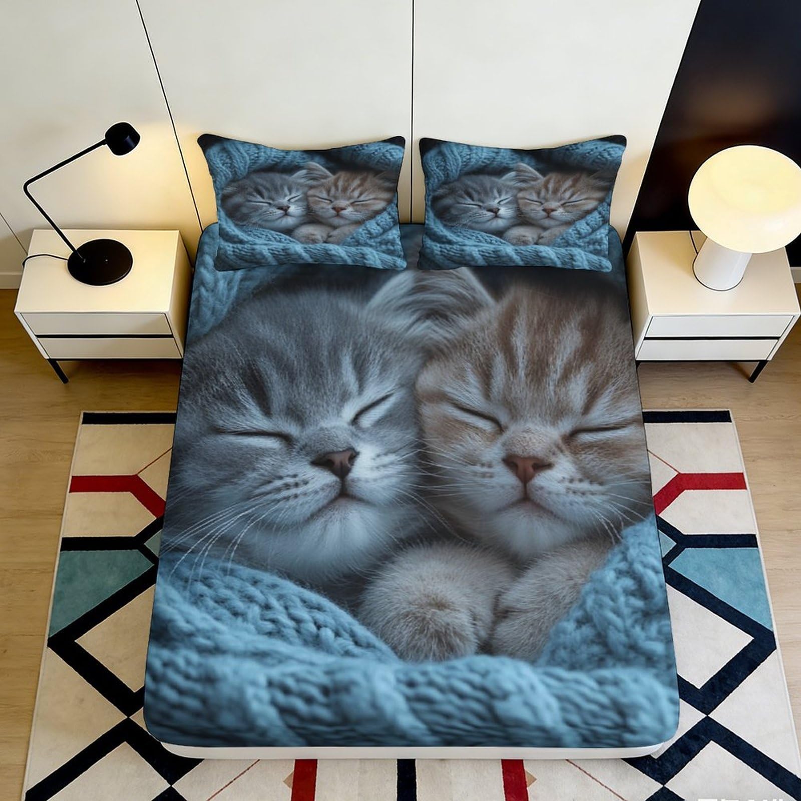 Pnayamiorkfel Style-9 3D Printed Cozy Cat Fitted Sheet Microfiber Soft Breathable Kitten Snuggle Bed Cover For Bedroom Guest Room Decor 90X200x25cm