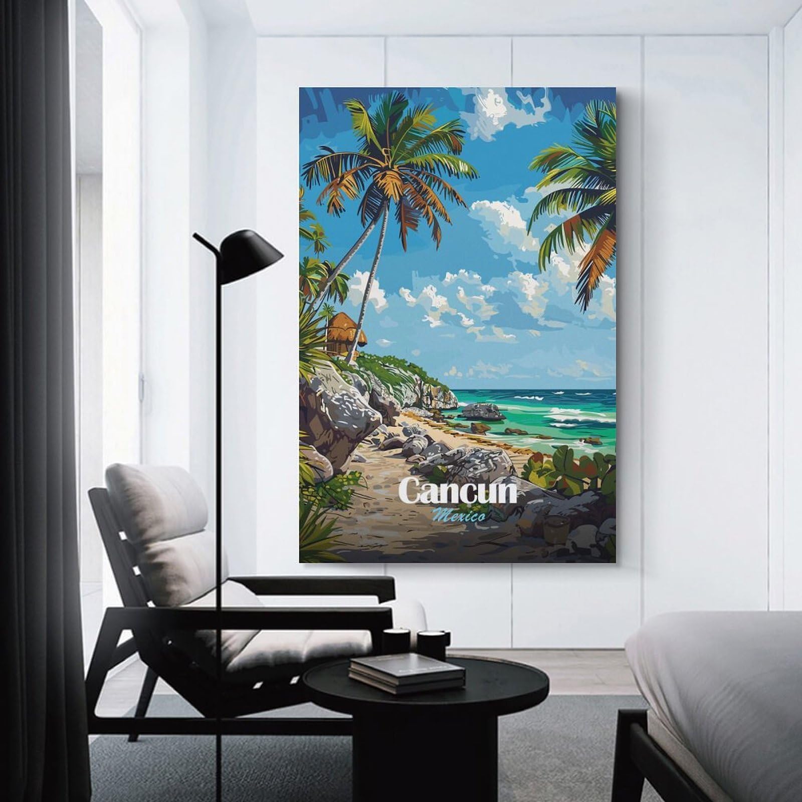 Junmoney Canvas Art Print Cancun Mexico Beach Paradise, 12x18inch(30x45cm), for Feature Walls in Flats Or Modern Rooms, Wall Decor Suited to Curated Displays