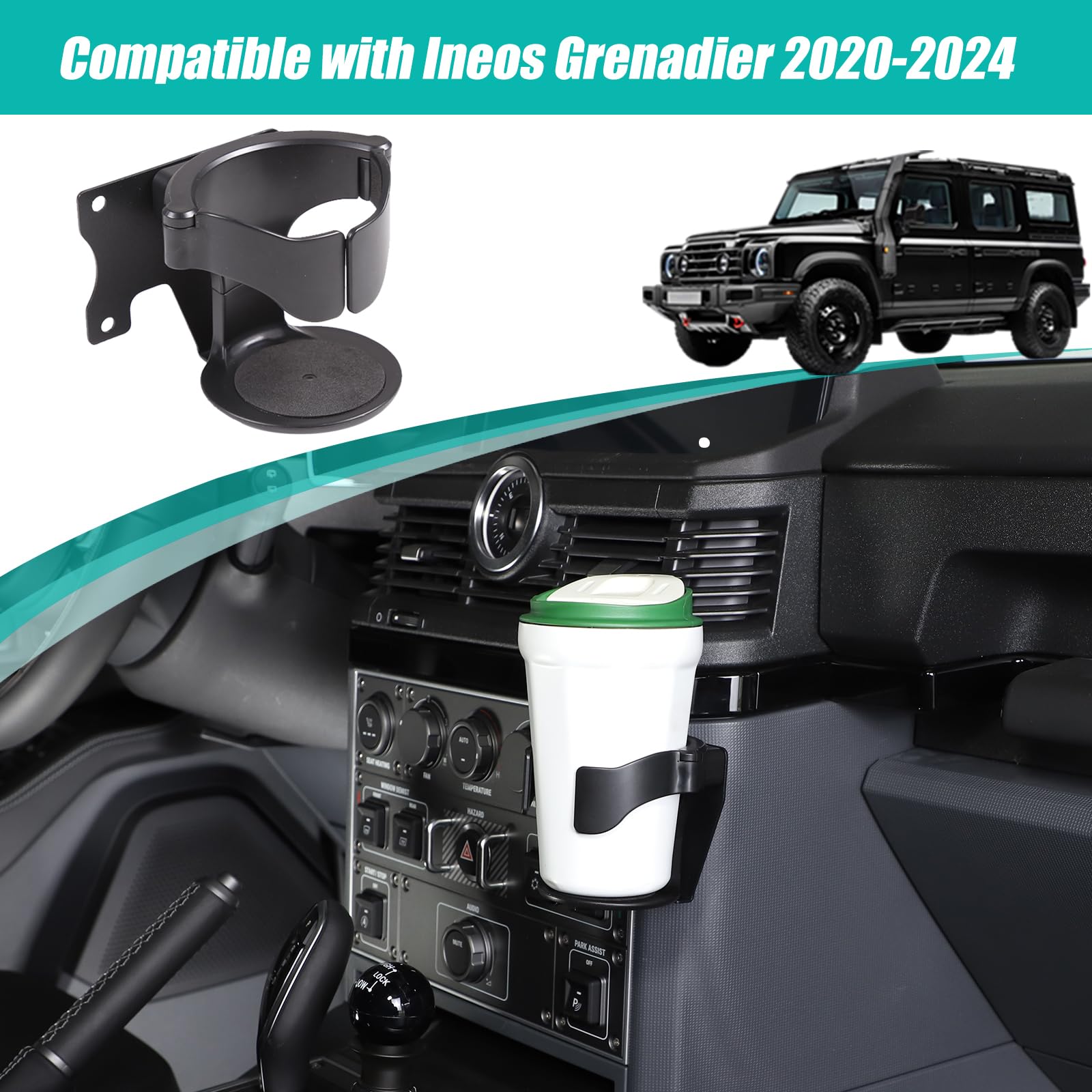Auto Getränkehalter Kompatibel mit Ineos Grenadier 2020-2024 Auto Getränkehalter Einstellbar Auto Mittelkonsole Getränkehalter Wasserflasche Halter Getränkeständer