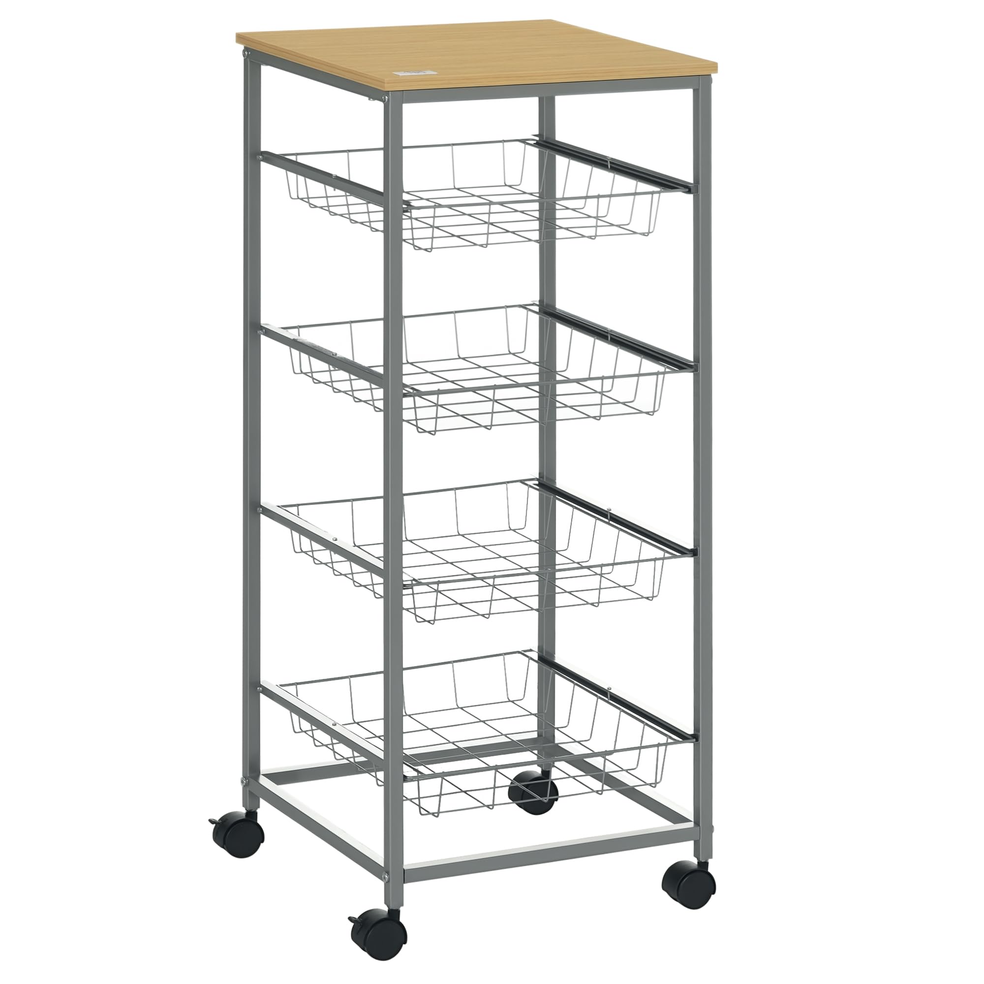 HOMCOM Carro Múltiusos de Cocina Baño con Ruedas 5 Niveles Carrito de Servicio Isla de Cocina Marco de Acero Carrito Auxiliar Verdulero Frutero Carga 20 kg para Salón 36,5x36,5x89 cm Plata