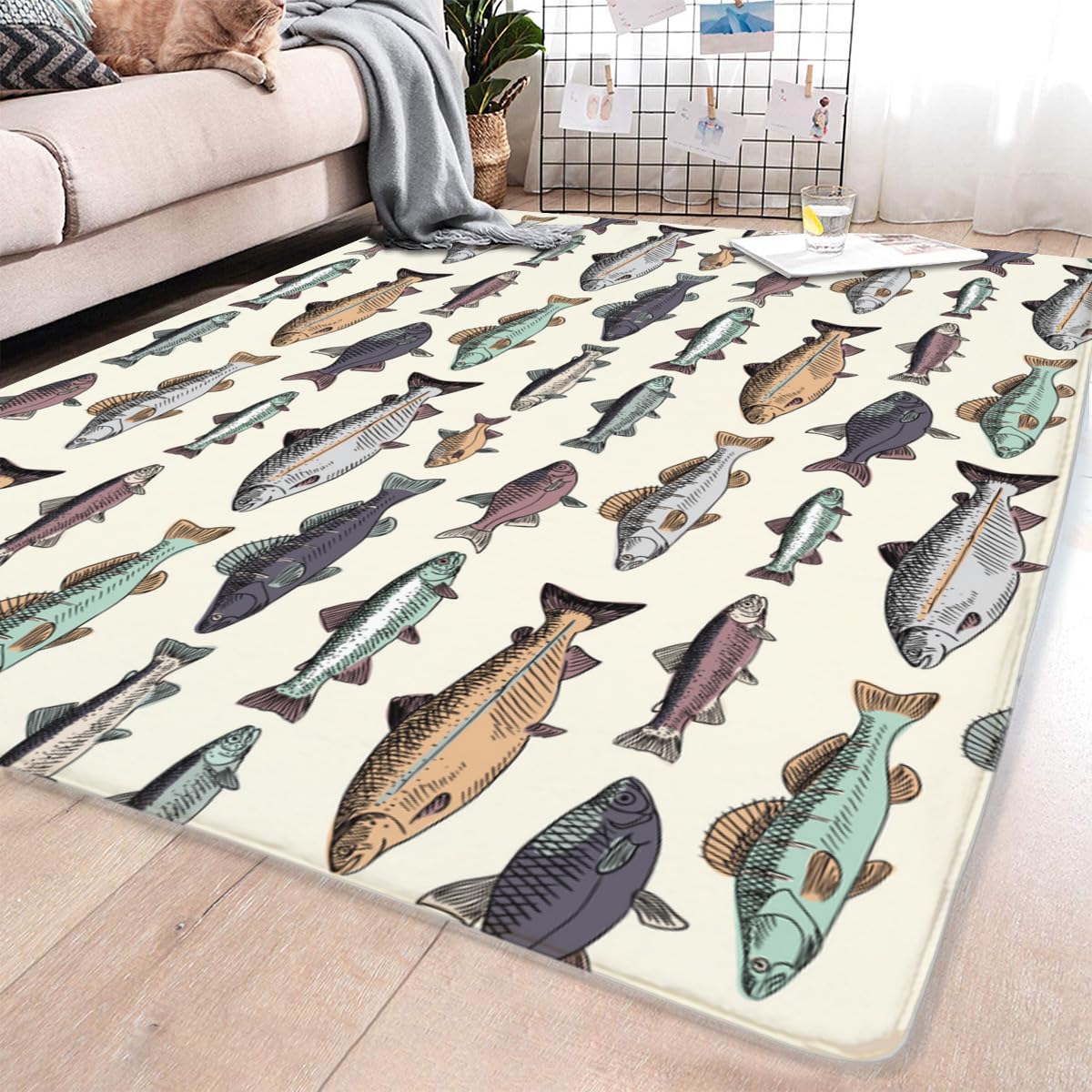 Amazon｜魚柄 さかな カーペット 203cm×148cm 絨毯 ラグマット