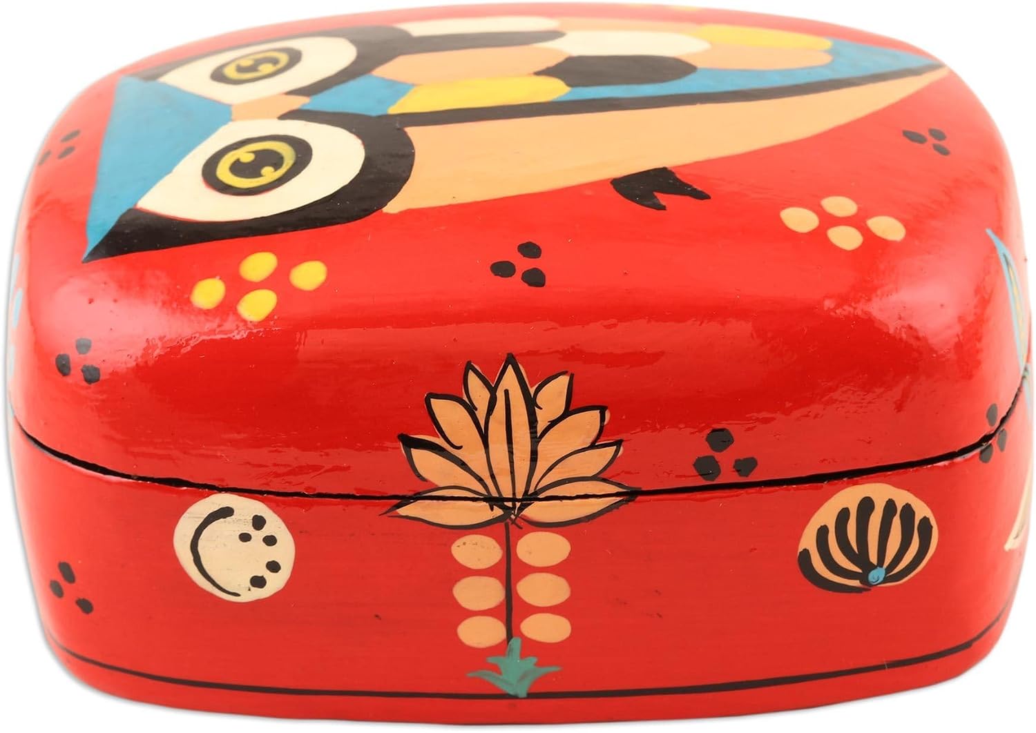 NOVICA Multicolor Red Papier Mache Wood Animal Themed Office Accessories from India 'Owl Story in Red'
