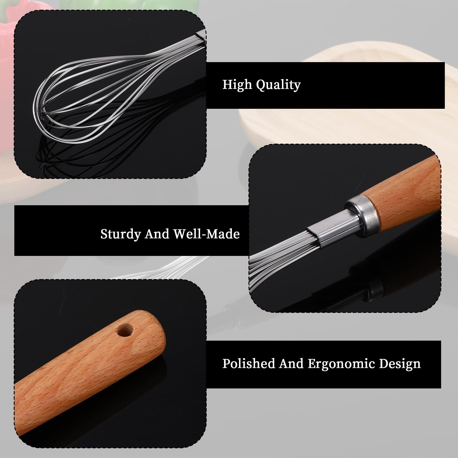 Lot De 2 Fouets Cuisine Avec Manche En Bois - Acier Inoxydable Antiadhésif - 20 Cm Pour Mélanger Et Battre