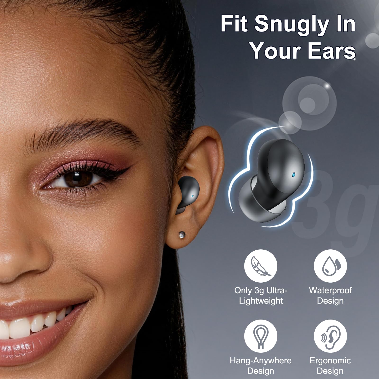 Mini Auriculares para Dormir Bluetooth 6.0 y aplicación, Ruido Blanco Integrado para Dormir, Negro