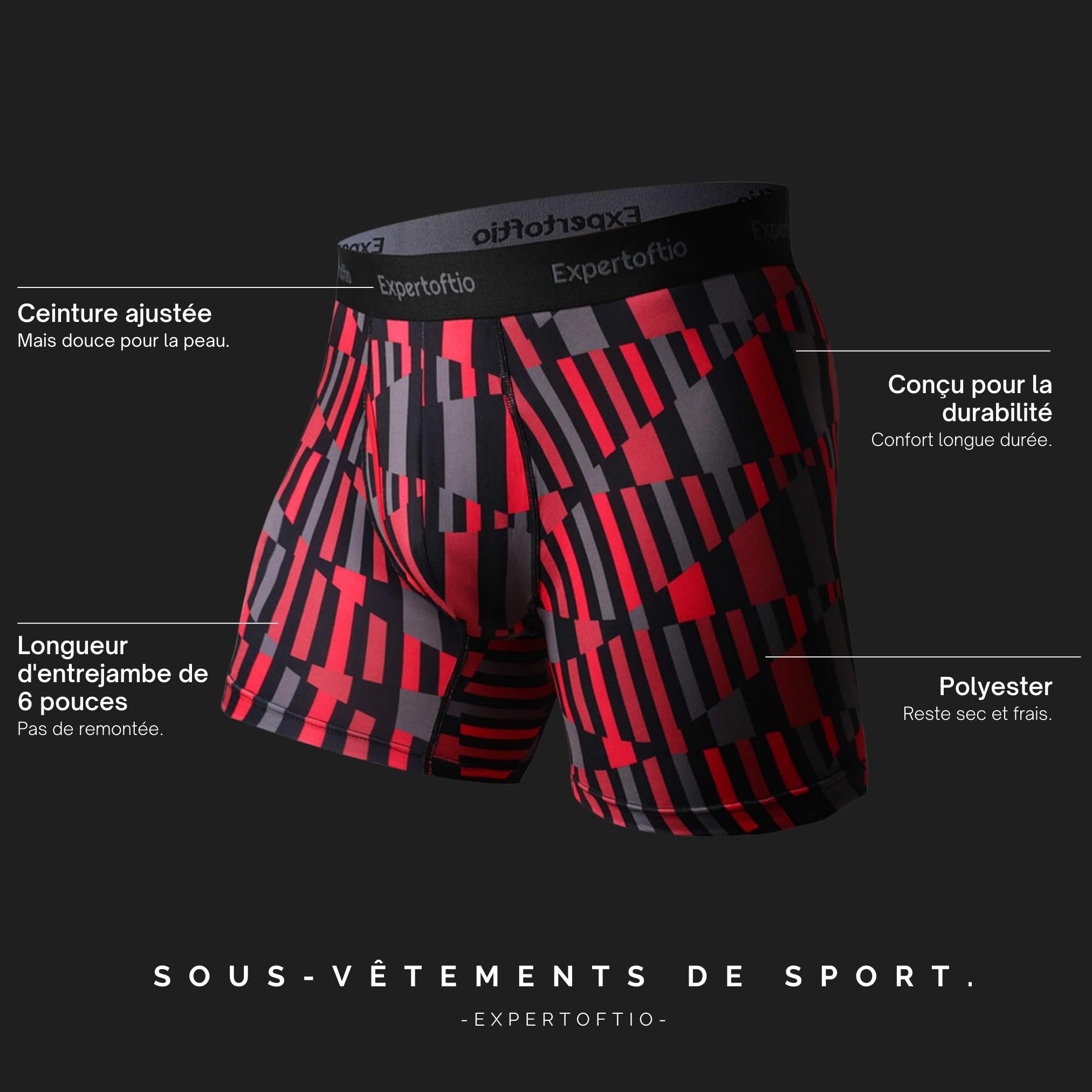 Boxer Homme Sport - sous-vêtements Fonctionnels, Lot de 6 Longs Shorts de Caleçon Homme Respirants avec Ouverture
