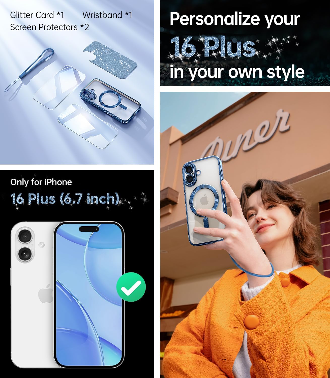 Meifigno for iPhone 16 Plus Case with 2X Tempered Glass, Blue image 2