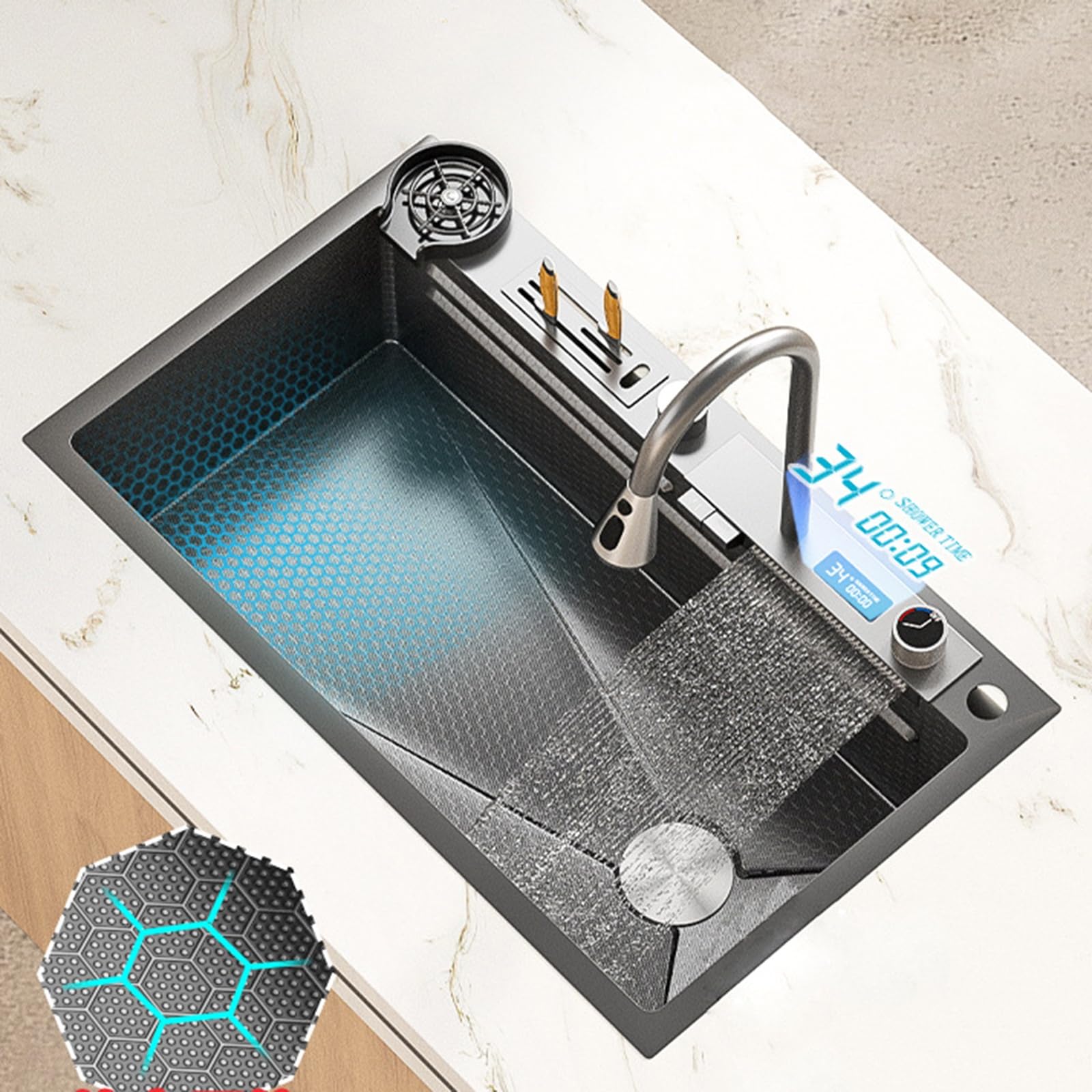Waterfall Kitchen Sink,Flying Rain 304 Stainless Steel Nano Family Sink - View #7