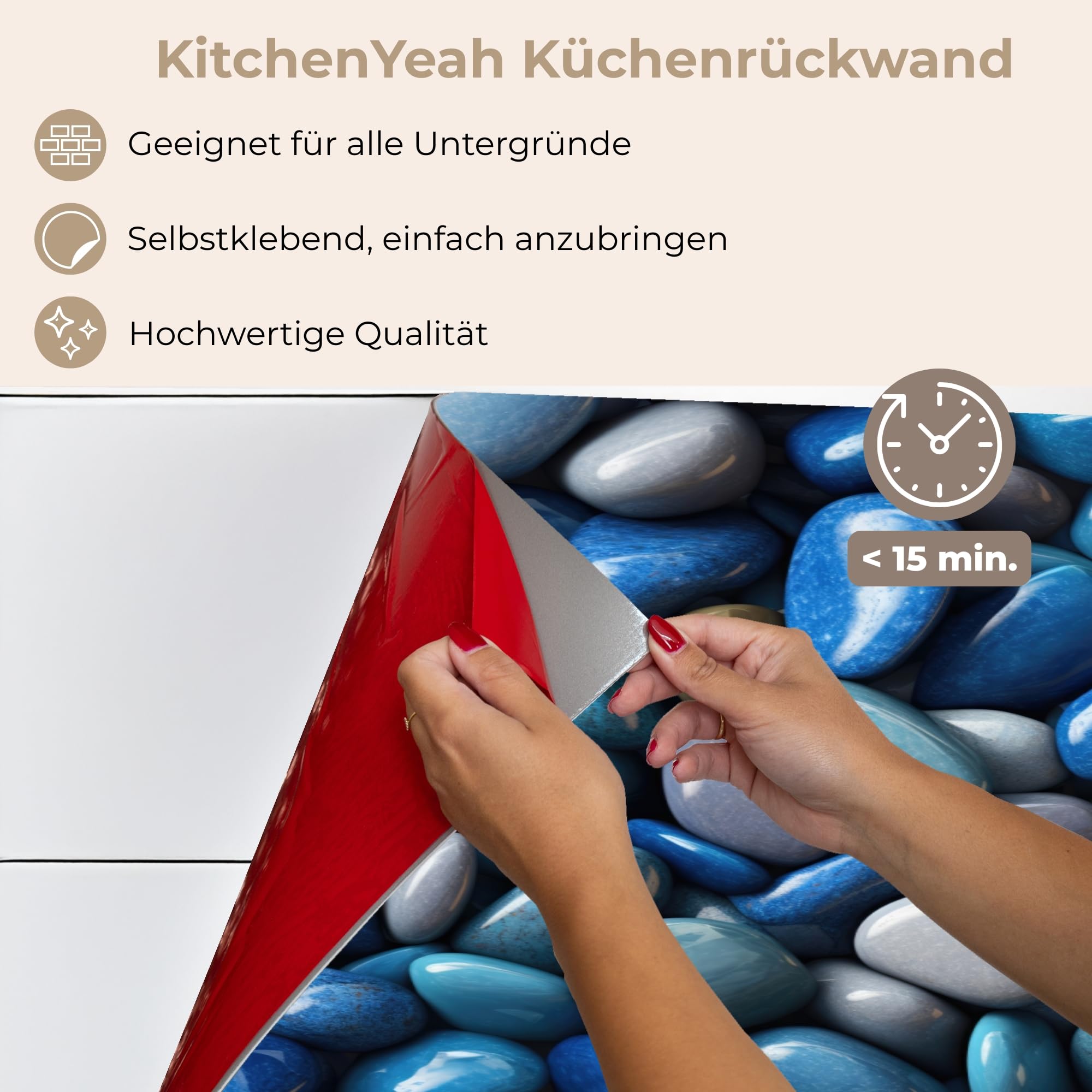 KitchenYeah© Küchenrückwand 80x200 cm Selbstklebende Kitchen Wall Protector Küchen Rückenwand Küchenfronten Küchenrückwände Küche Wand Blaue - Ozean - Kiesel