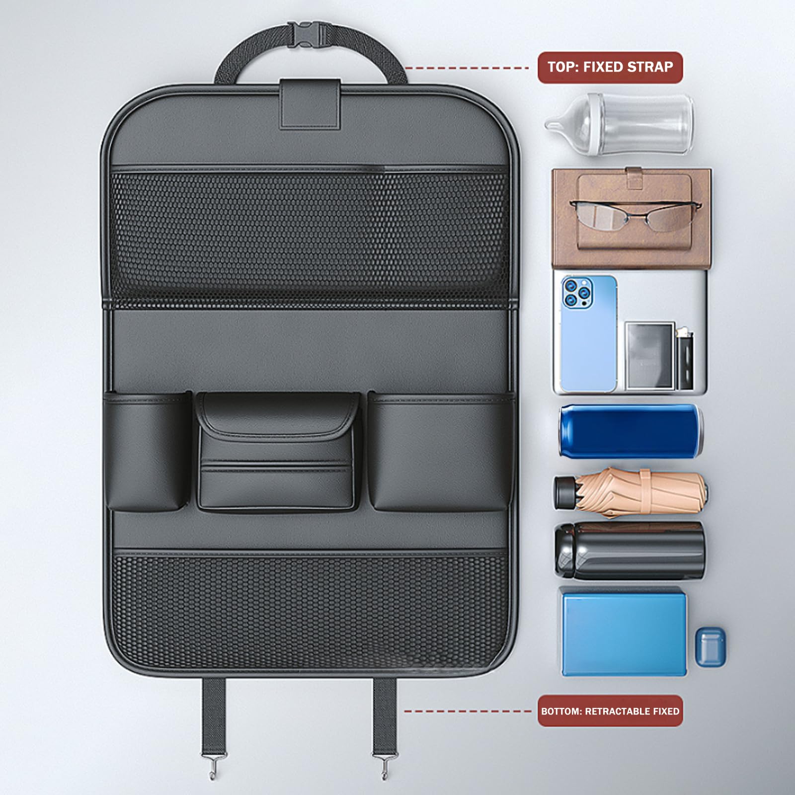 Coche Organizador Asiento Trasero para Kia Picanto RIO Ceed Stonic Soul Telluride Seltos XCeed, Organizador Asiento Coche Impermeable Protector Respaldo Accesorios Organizador de Asiento Trasero