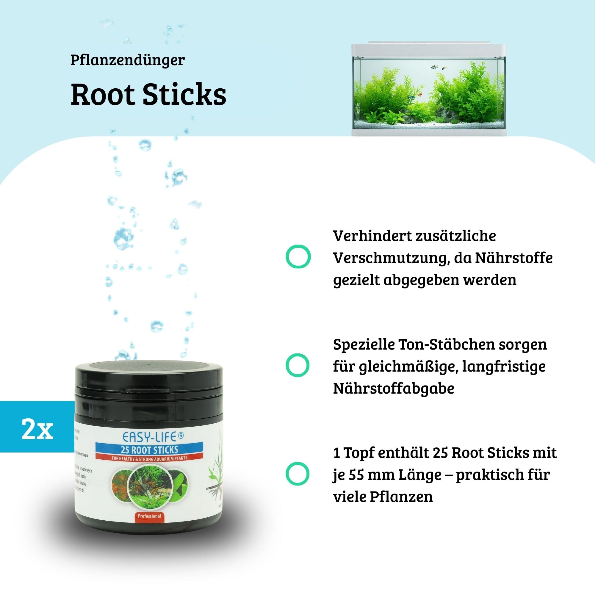 Easy Life Root Sticks 2er Pack – Düngersticks für Aquarium-Pflanzen, kräftige Wurzeln, gesundes Wachstum, einfache Anwendung, sicher für Fische, optimaler Nährstoffbedarf