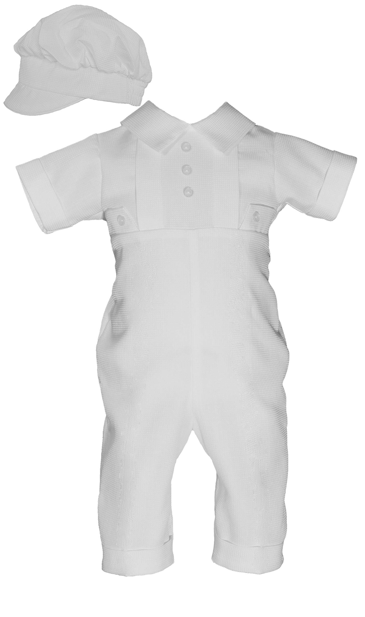 Little Things Mean A Lot Waffle Pique Boy's Christening Baptism Coverall - Size 3 Months White