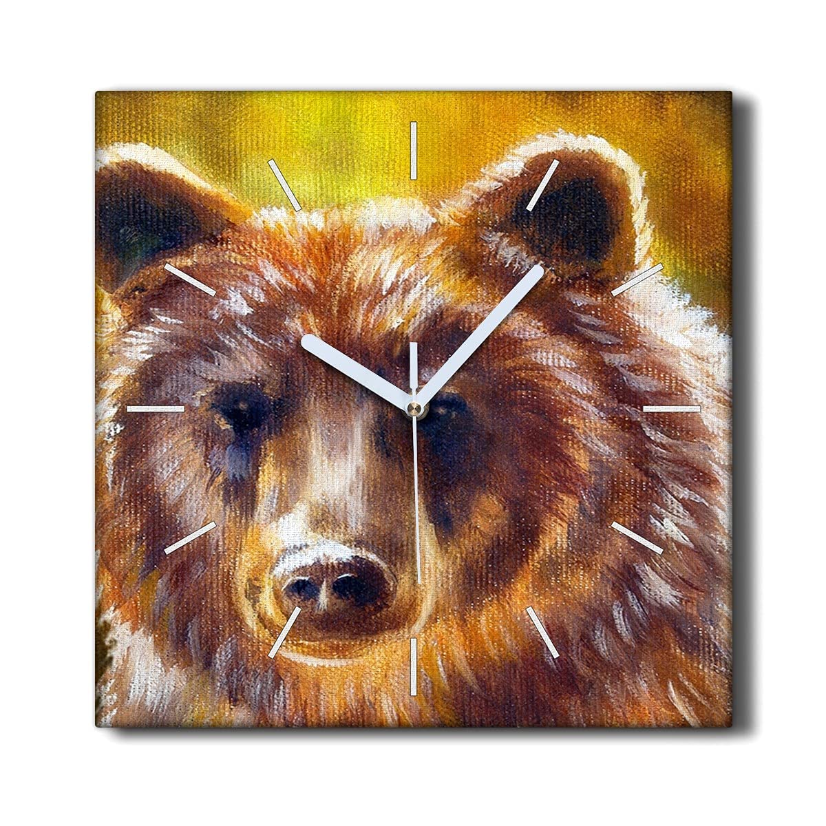 Horloge sur Toile 30x30cm Ours des Animaux Coloray Cadre Silencieux pour Chambre