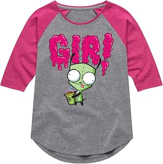 HYBRID APPAREL - Invader ZIM - Gir Drinking and Sticking Tongue Out - Toddler and Youth Girls Raglan T-Shirt