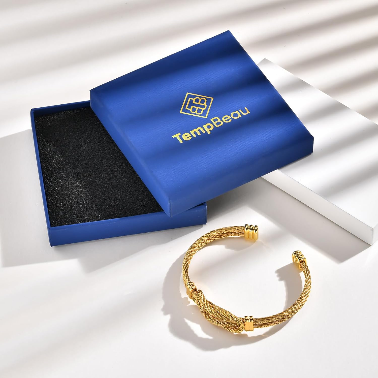 Adjustable C-Shape Open Cuff Bangle for Men - Infinity Love Knot Stainless Steel Double Line Twisted Cable Wire Bracelets for Mens Fashion Vintage Unique Boyfriend Gift for Valentines with Jewelry Box - Image 2