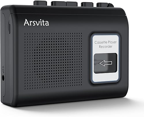 Arsvita Walkman - Reproductor de casete, grabadora de cinta portátil, altavoz y micrófono integrados, color negro