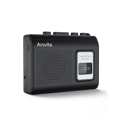 Arsvita Walkman Cassette Player, Portable Tape Recorder, Build-in Speaker and Microphone, Black