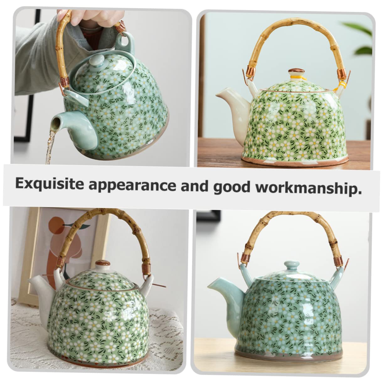 Tetera de cerámica Estilo japonés, Tetera de cerámica(Verde-14x14cm