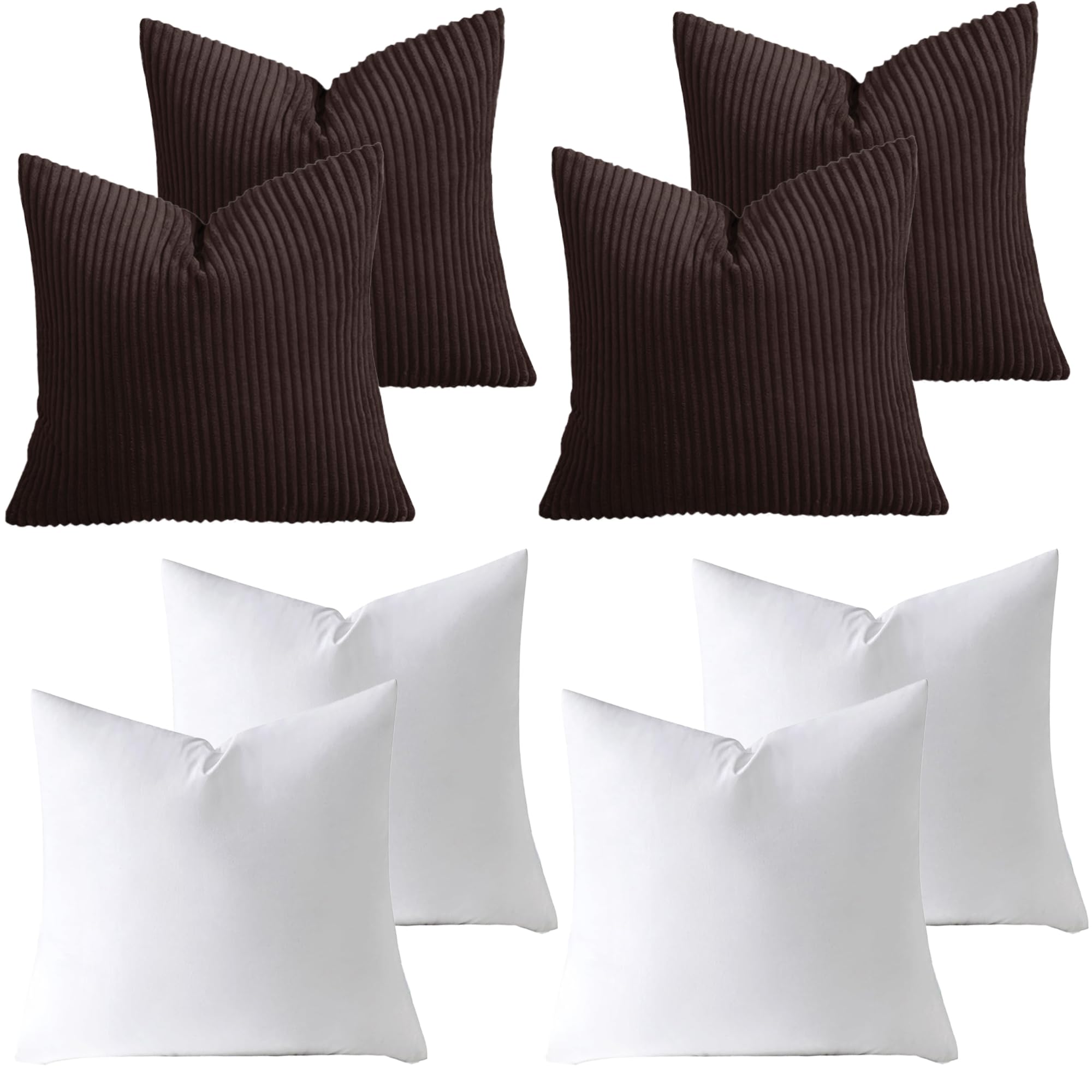 AMEHA Stripe Coffee Cushions with Covers included 45 x 45 cm Pack of 4 (4 Covers, 4 Inserts) Decorative Square Throw Pillowcases for Couch Bedroom Sofa with Invisible Zipper 18x18 inches