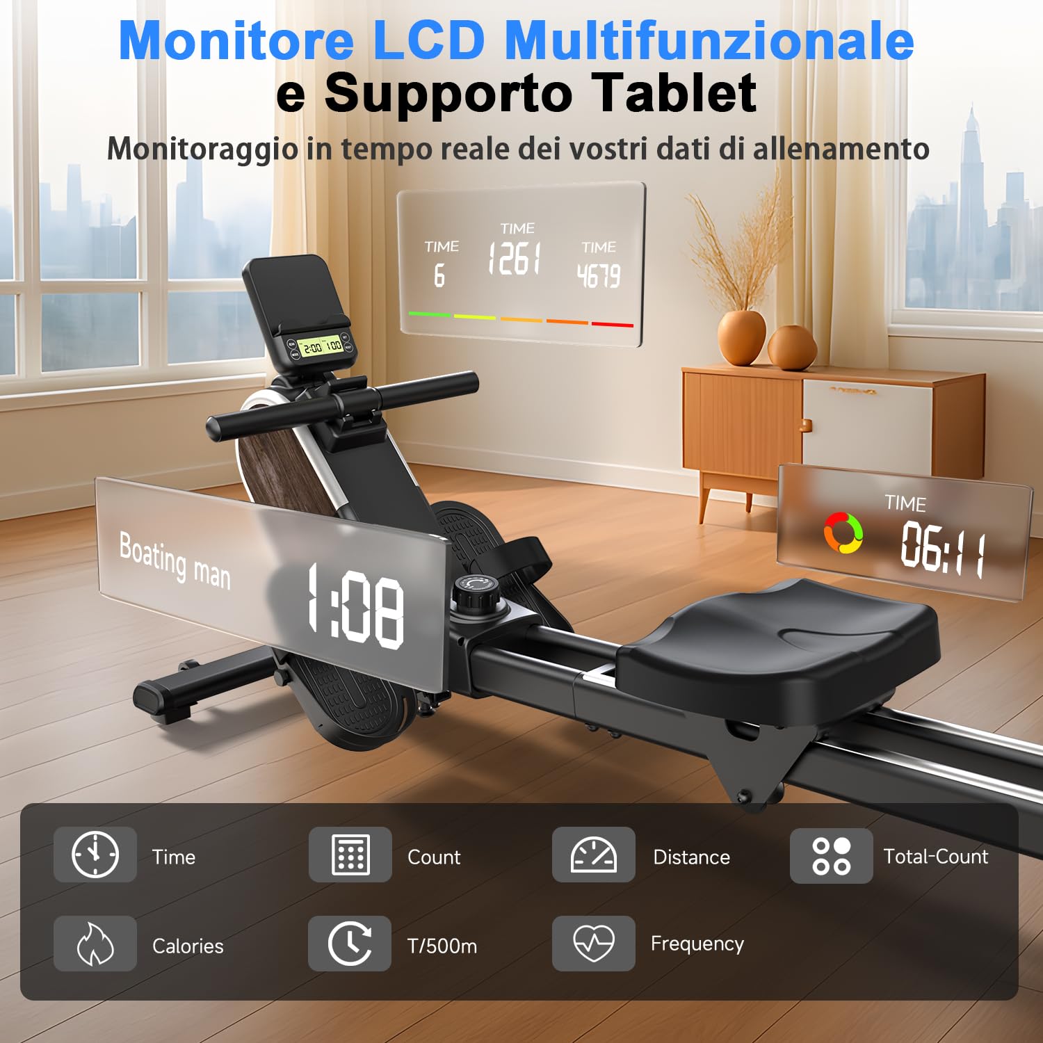 CHAOKE Vogatore Professionale per Casa, Vogatore Magnetico 16 Livelli di Resistenza e Doppia Guida Scorrevole,con App Compatibile, Monitor Bluetooth & Stent Capacità di Carico 160KG