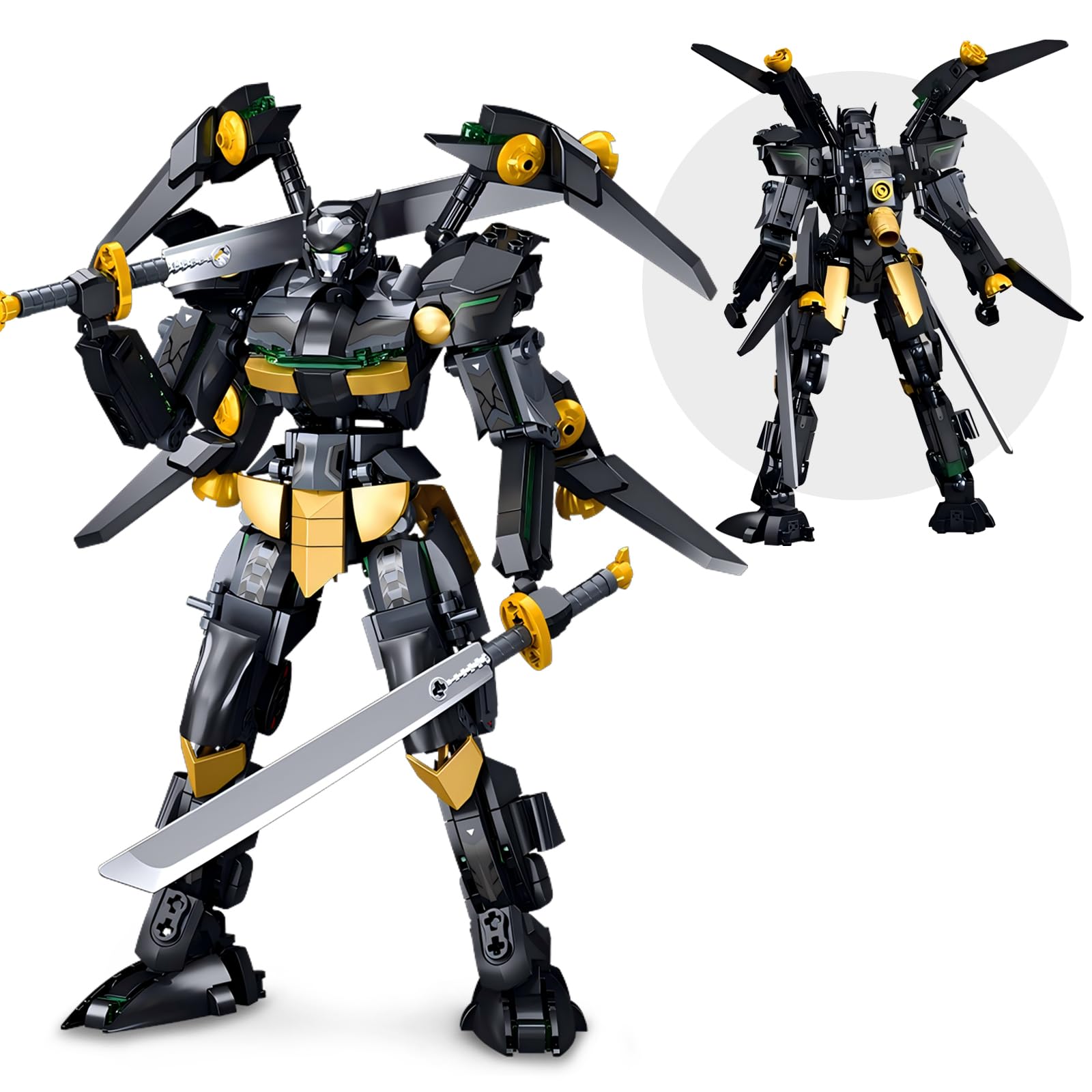 HIGH GODO Black Bat Mech Building Blocks Set for Adults, Robot Model Building Kit with Wings and Swords Weapons, 534 Pieces Creative Collectible Gift