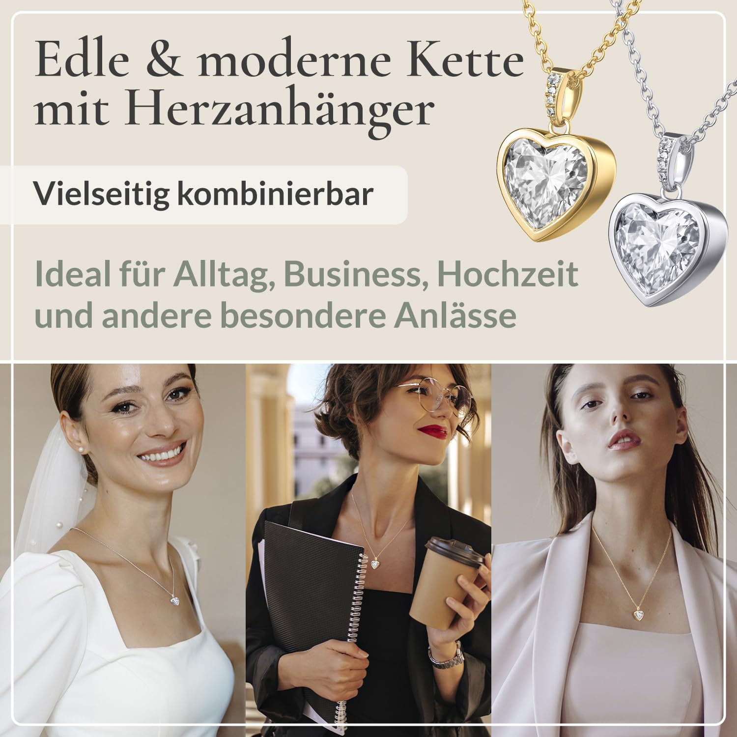 Hannah's Treasures Halskette Damen Silber 925 mit Herzanhänger [auch in Gold erhältlich] Silber Rhodiniert | Silberkette Damen 925 mit Anhänger | Necklace