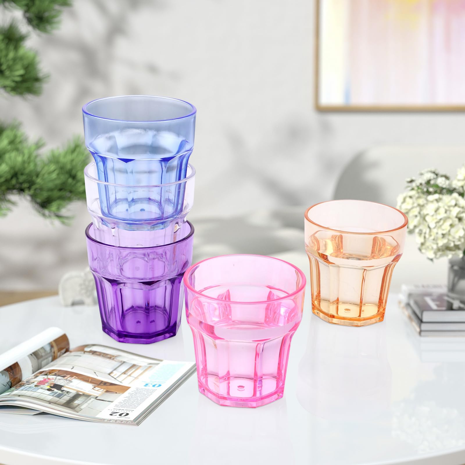 Set di 20 bicchieri da acqua, 260 ml, bicchieri da vino senza manico, riutilizzabili, in plastica, per feste, matrimoni, barbecue (5 colori)