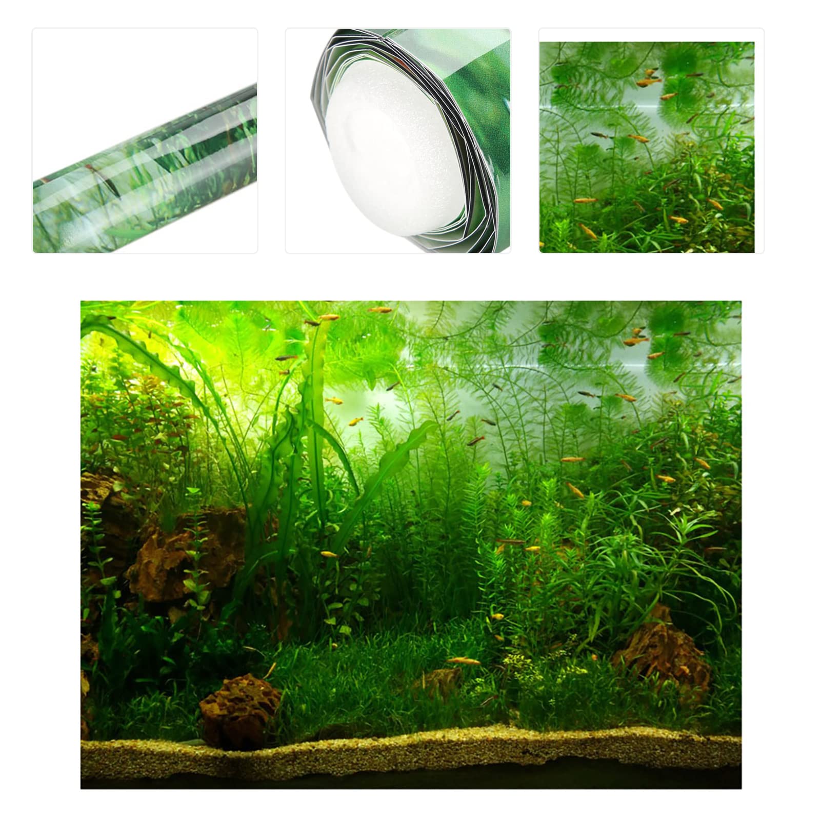 Tnfeeon Affiche de Décoration de Nage de Poisson de Style Herbe d'eau PVC Fond Adhésif avec Design Auto-adhésif, Grand Décor pour Aquarium, 122 * 61cm (9)