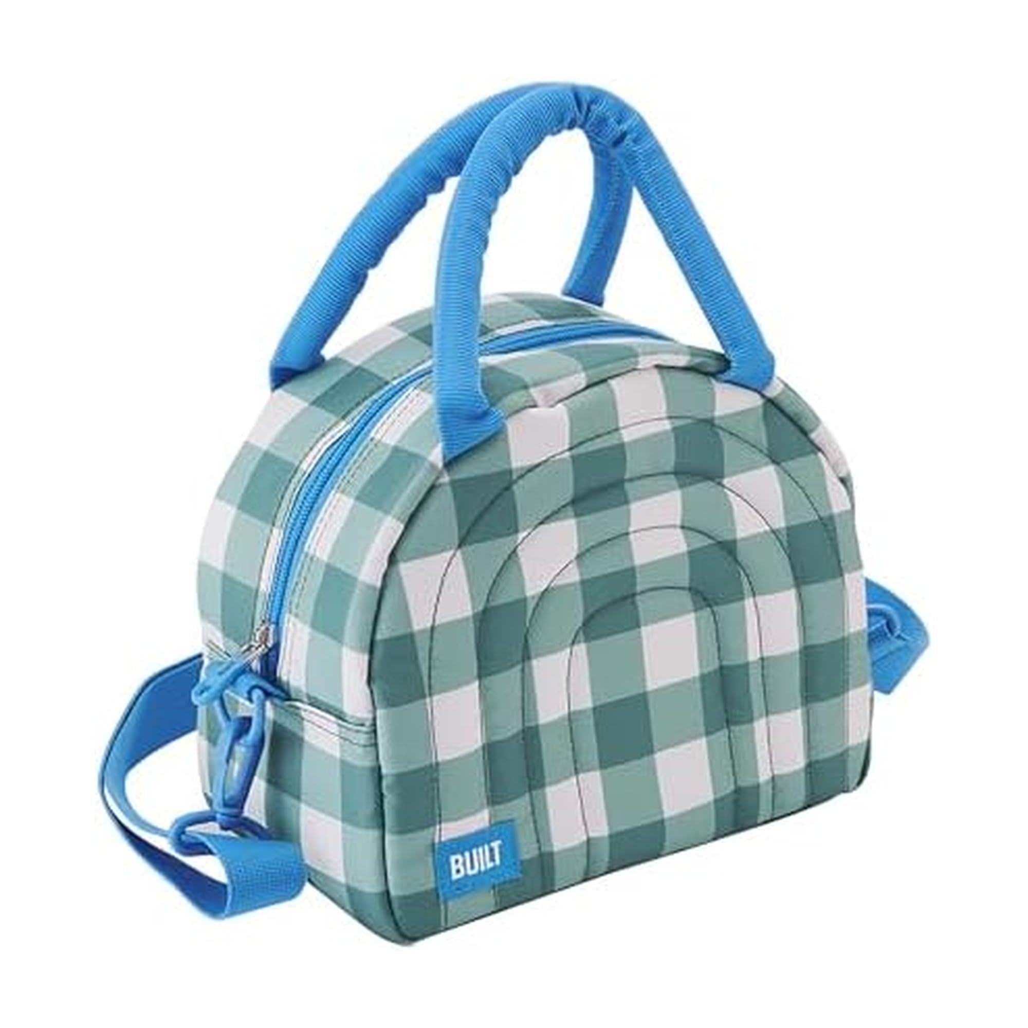 Built Puffer Water-resistant Polyester Satchel, Lightweight Insulated and Reusable with Detachable Adjustable Strap, Forest Gingham