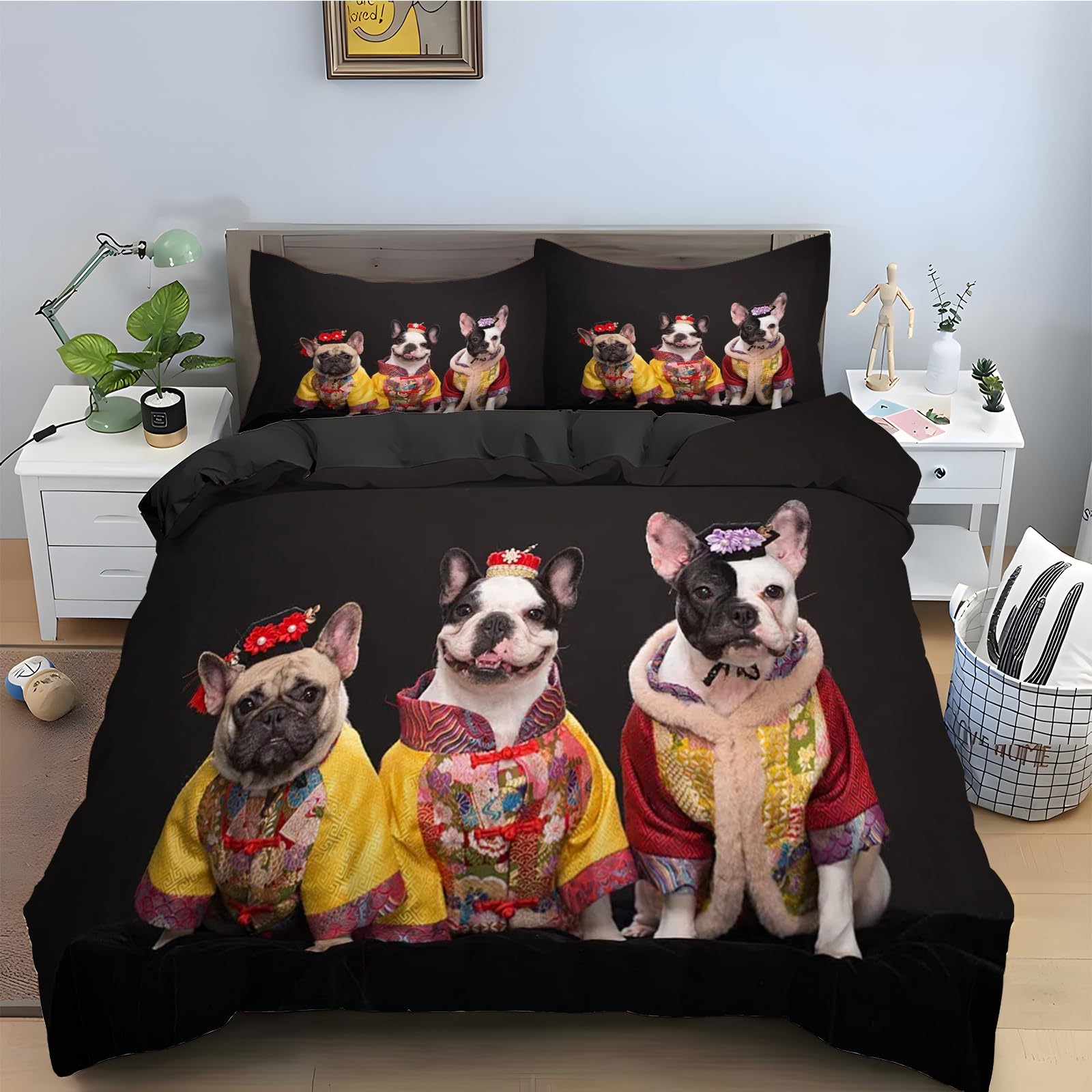 Housse de couette bouledogue 90x190 zippée pour un lit simple facile à border