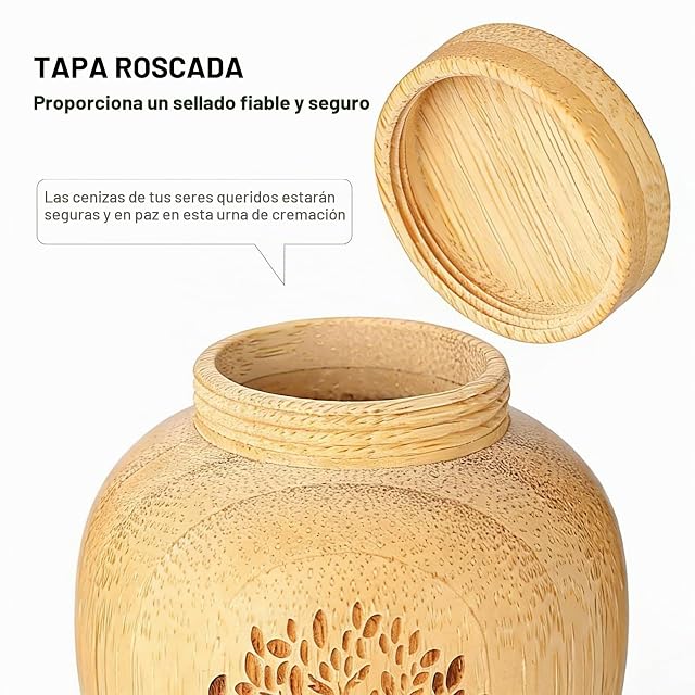 Foto 4 de 8 de LIULINY 3 Pza Urna Pequeña para Cenizas de Bambú, Mini Urnas para Cenizas