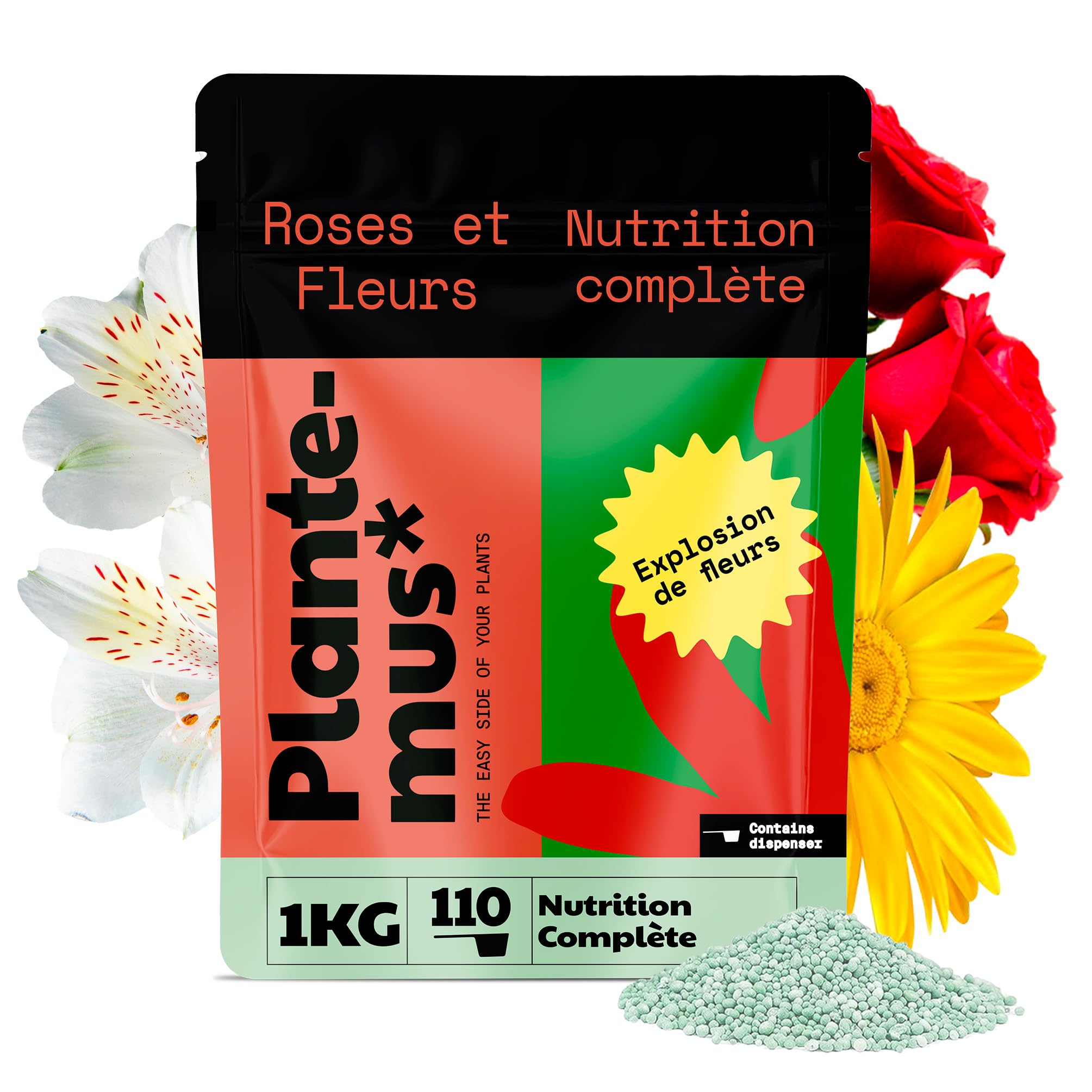 PLANTEMUS Engrais pour Rosiers et Fleurs, idéal pour les Orchidées, Hortensias et tout type de Plantes à Fleurs, Granulé, 1 KG