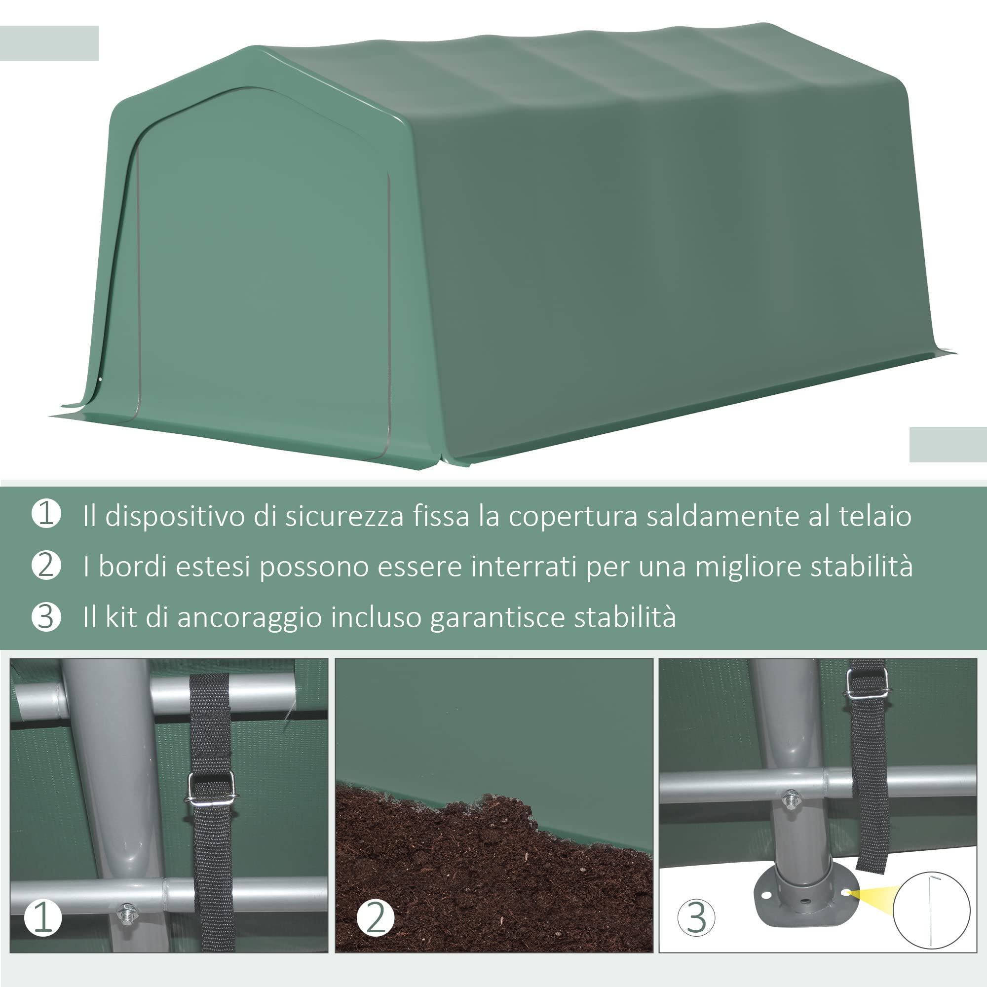 Outsunny Tendone Garage per Auto 6x3.1m in Acciaio e PVC con Ingresso a Doppia Cerniera e Picchetti, Verde Scuro