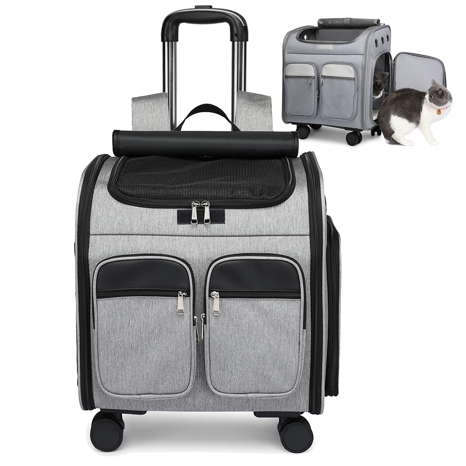 Transportador De Viaje para Mascotas,Mochila Grande De Viaje con Ruedas para Perros, Gatos, Mascotas,Bolsa De Viaje Plegable Plegable De Lados Suaves,Senderismo, Campin, Diseñado