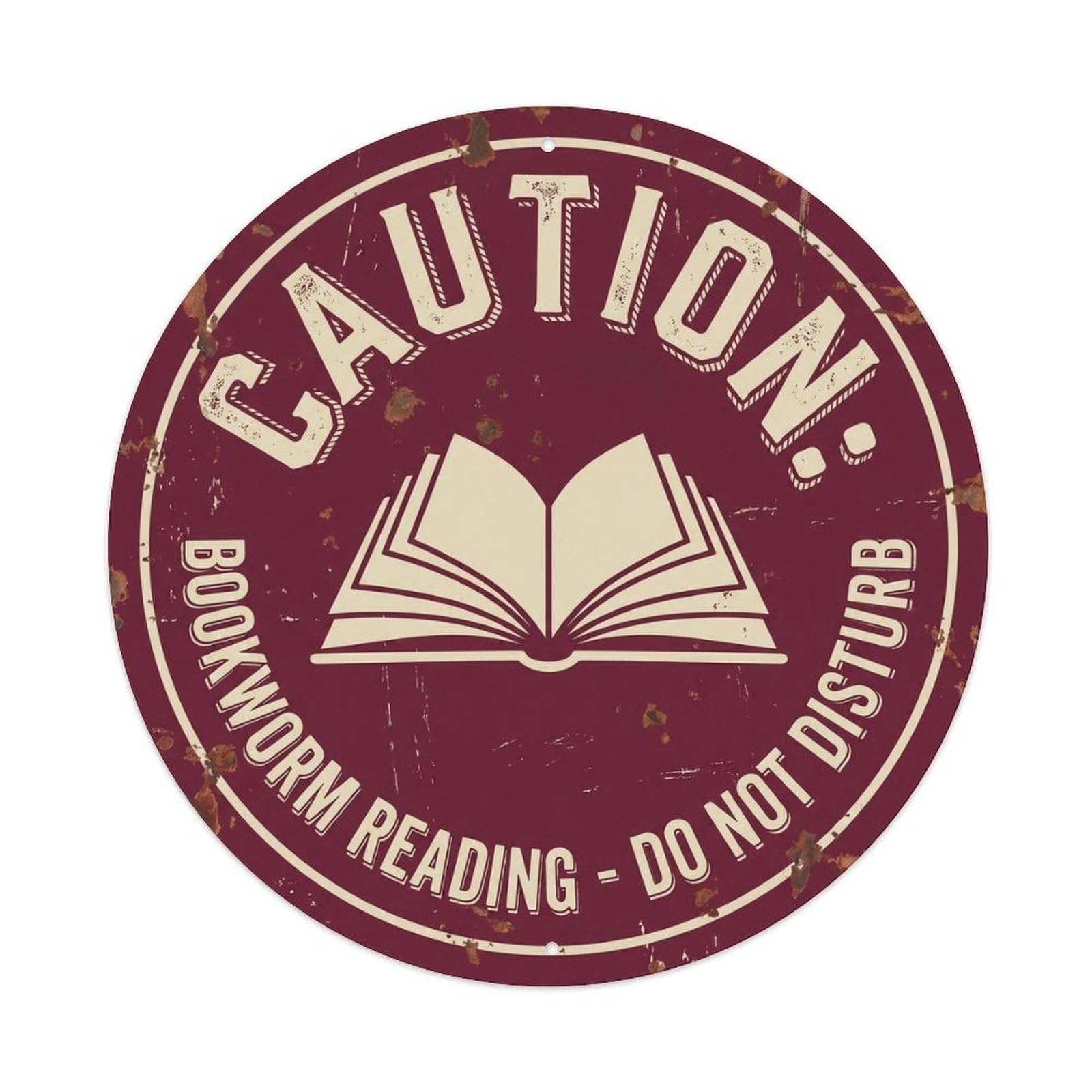 Vintage Funny Caution Bookworm Reading Warning Metal Tin Sign