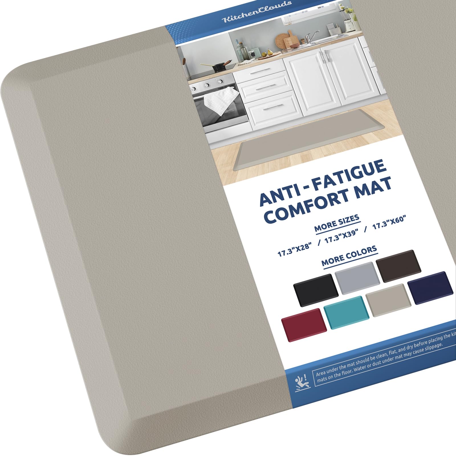KitchenClouds Kitchen Mat Cushioned Anti Fatigue Rug 17.3"x28" Water Resistant Non Slip Standing Desk Mat Comfort Floor Mats for Kitchen House Sink Office (Khaki) — view 25