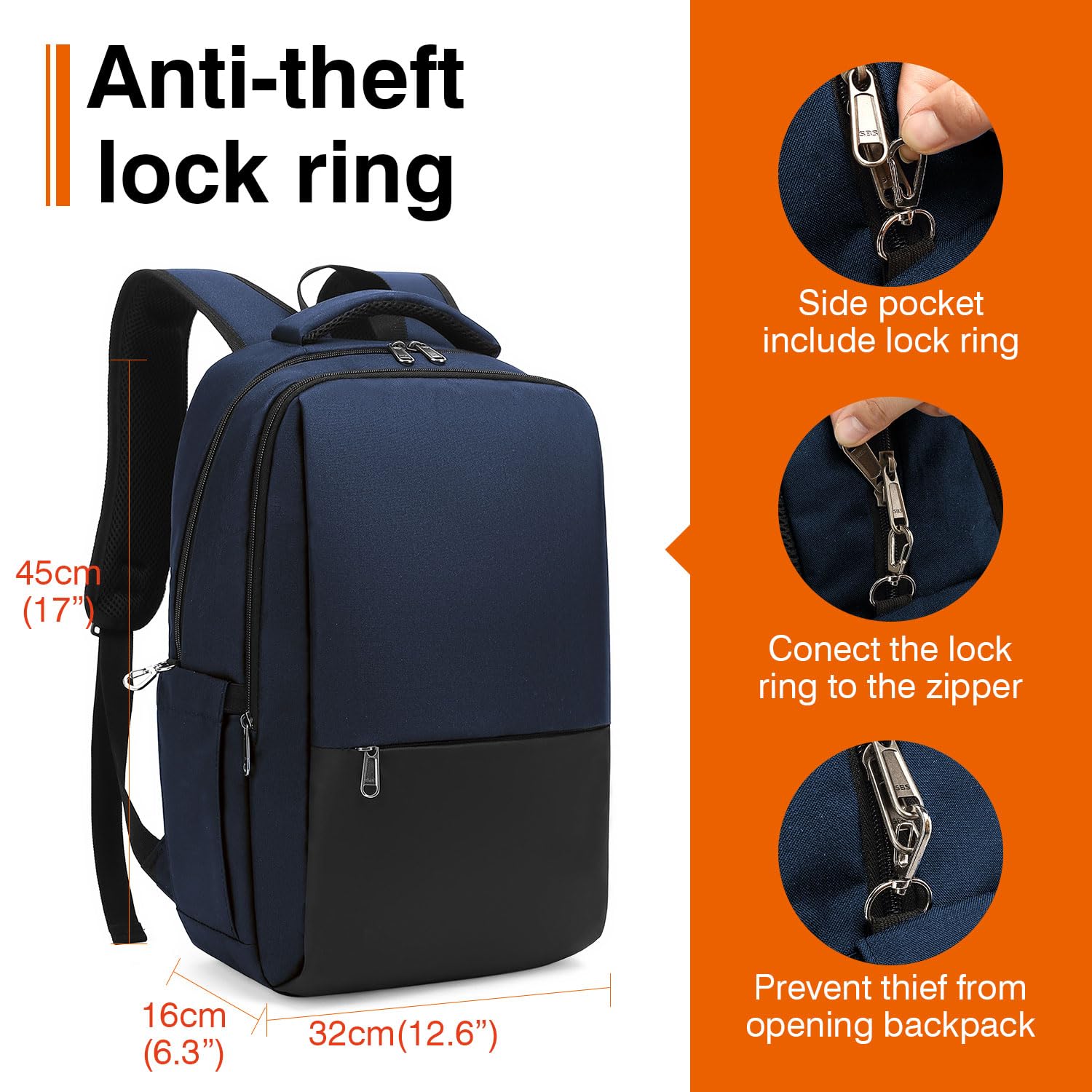 Besttravel Zaino Porta PC,Zaino PC Portatili con Anello antifurto.Zaino per Computer da 15.6 Pollici Notebook,Zaino per Laptop,Zaino Impermeabile da Uomo per Scuola,Lavoro o Viaggio