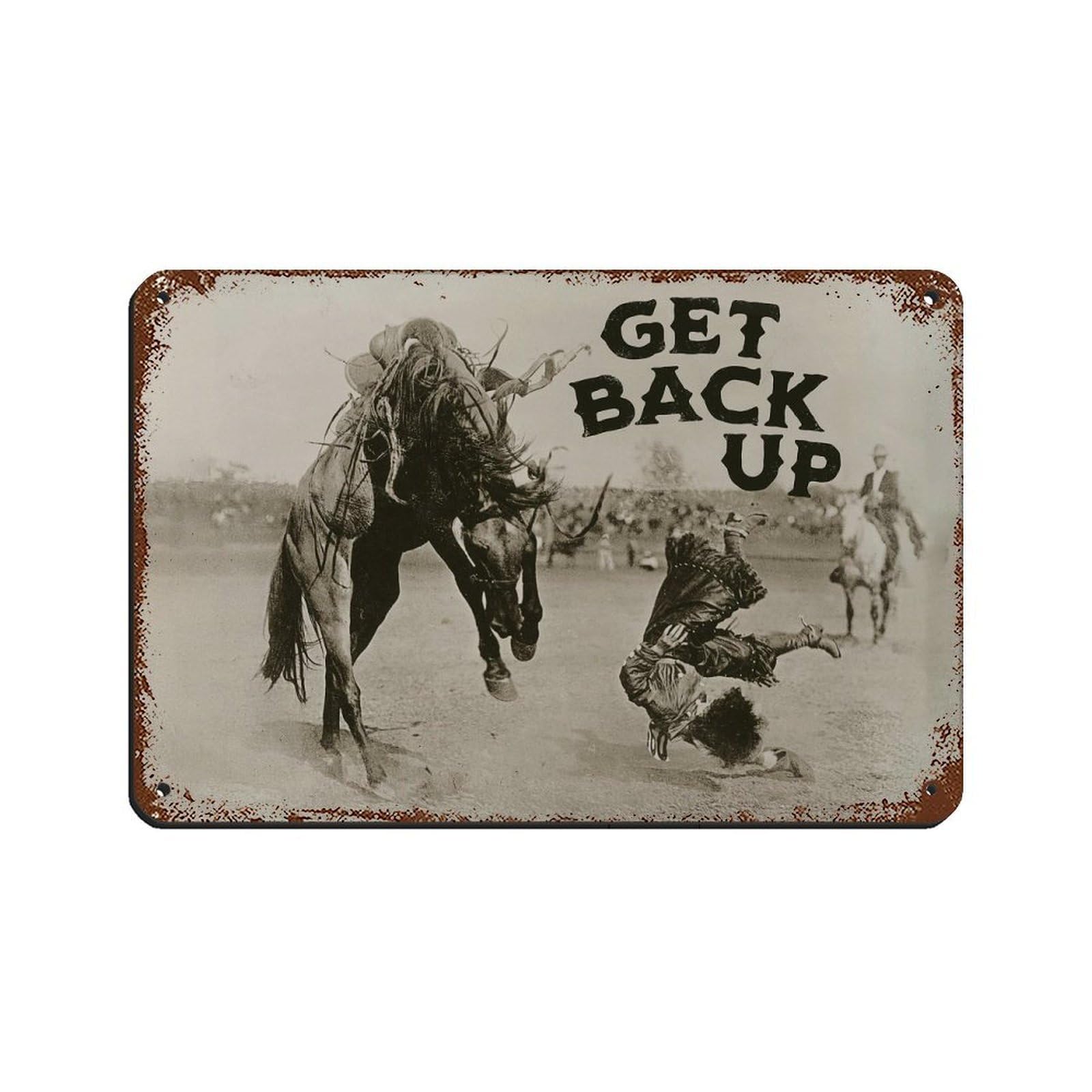 Poster rétro en métal Get Back Up pour une décoration de bureau vintage