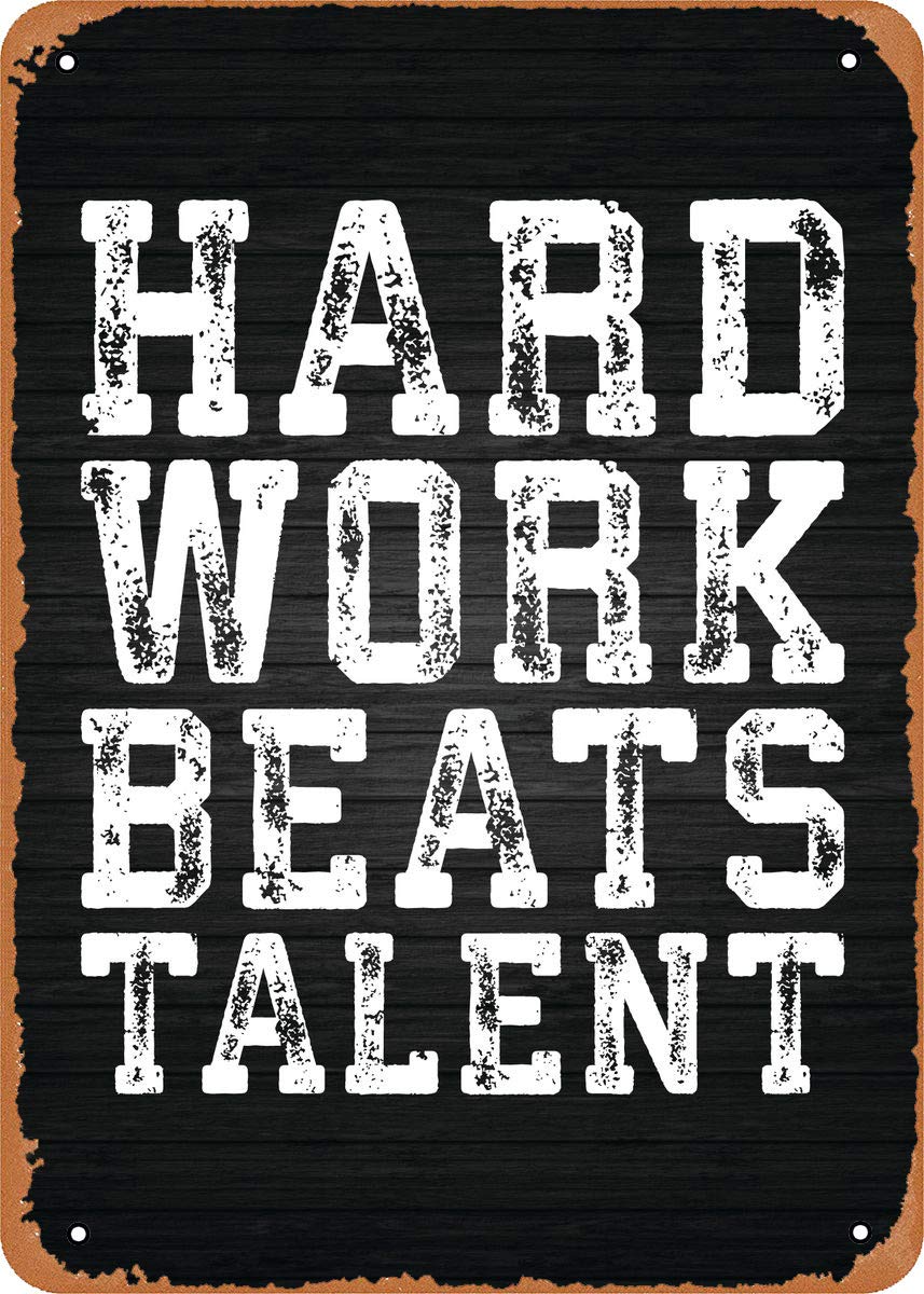 Fanzi Vintage Look Metal Sign - Gym Motivation Hard Work Beats Talent - 8"X12" Tin Plate Wall Decor