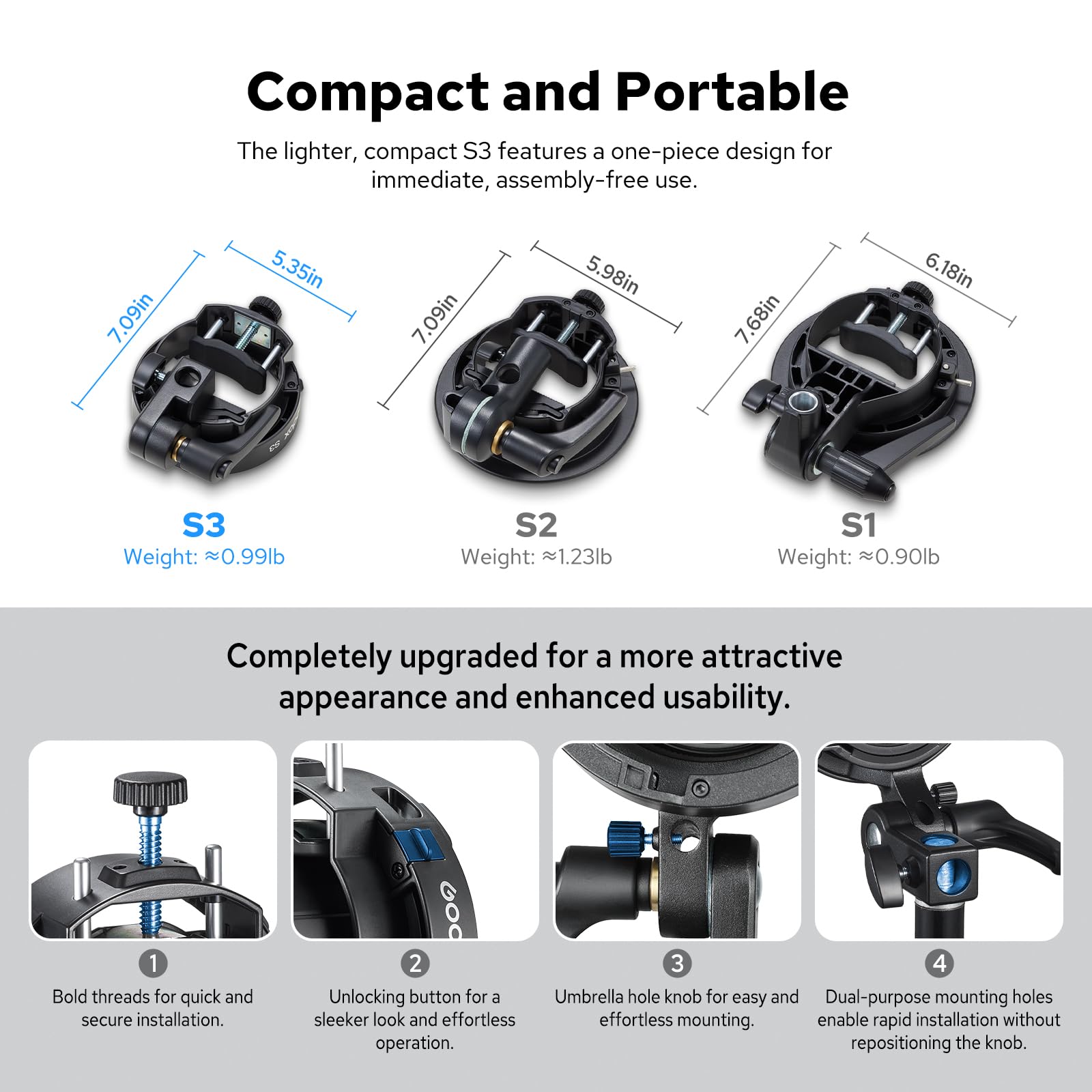 Godox S3 Soporte de Flash , Soporte Bowenspara Godox V1, V1Pro, V100, AD300Pro, AD200ProII, AD100Pro, V860III, TT685II, TT350