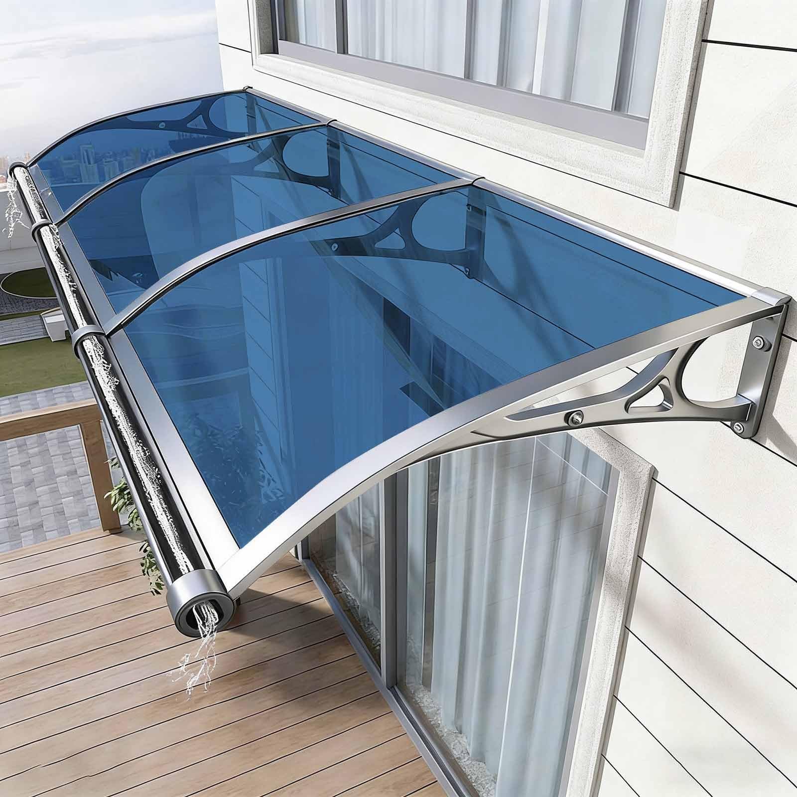 Auvent de porte bleu 60 cm en polycarbonate avec support aluminium